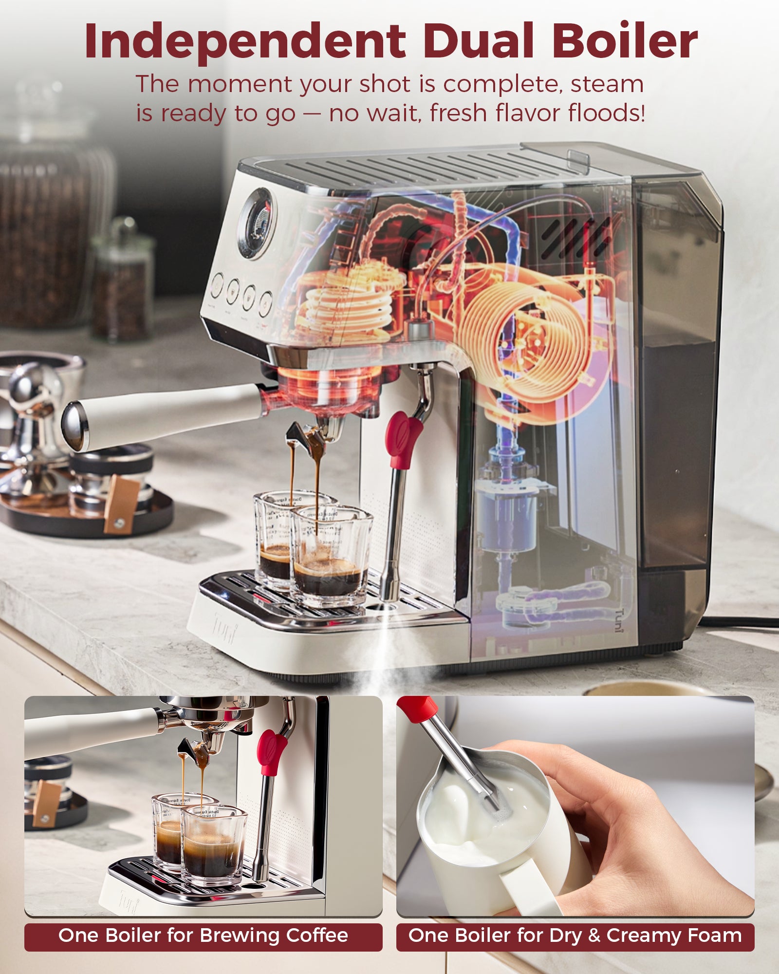 TUNI E2 Gen3 Barista Set(Sliver) - Espresso Machine with G3 Flat Burr Grinder