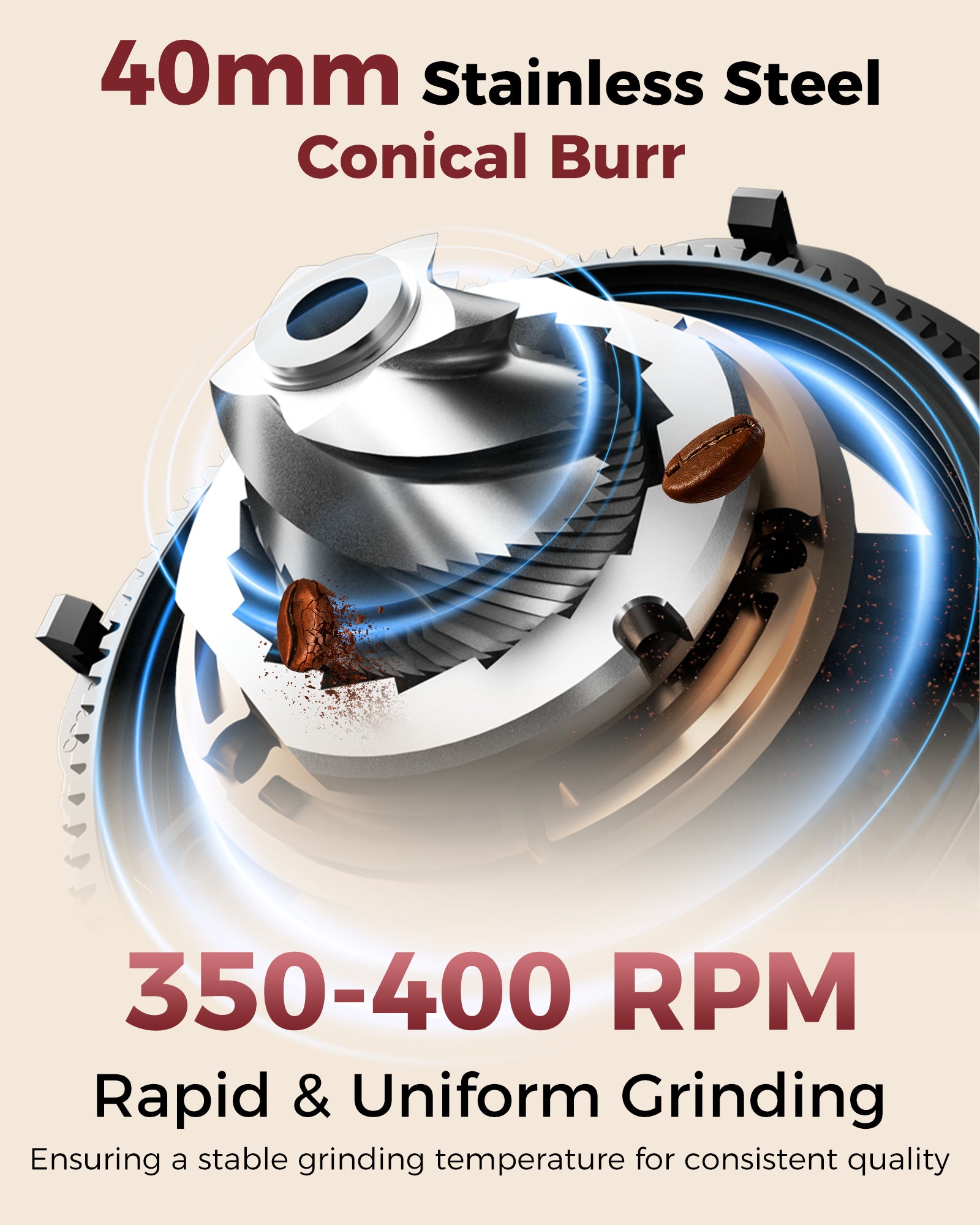E2 Gen3 Espresso Machine with G2 40mm Conical Burr Grinder | TUNI E2+G2 Ivory