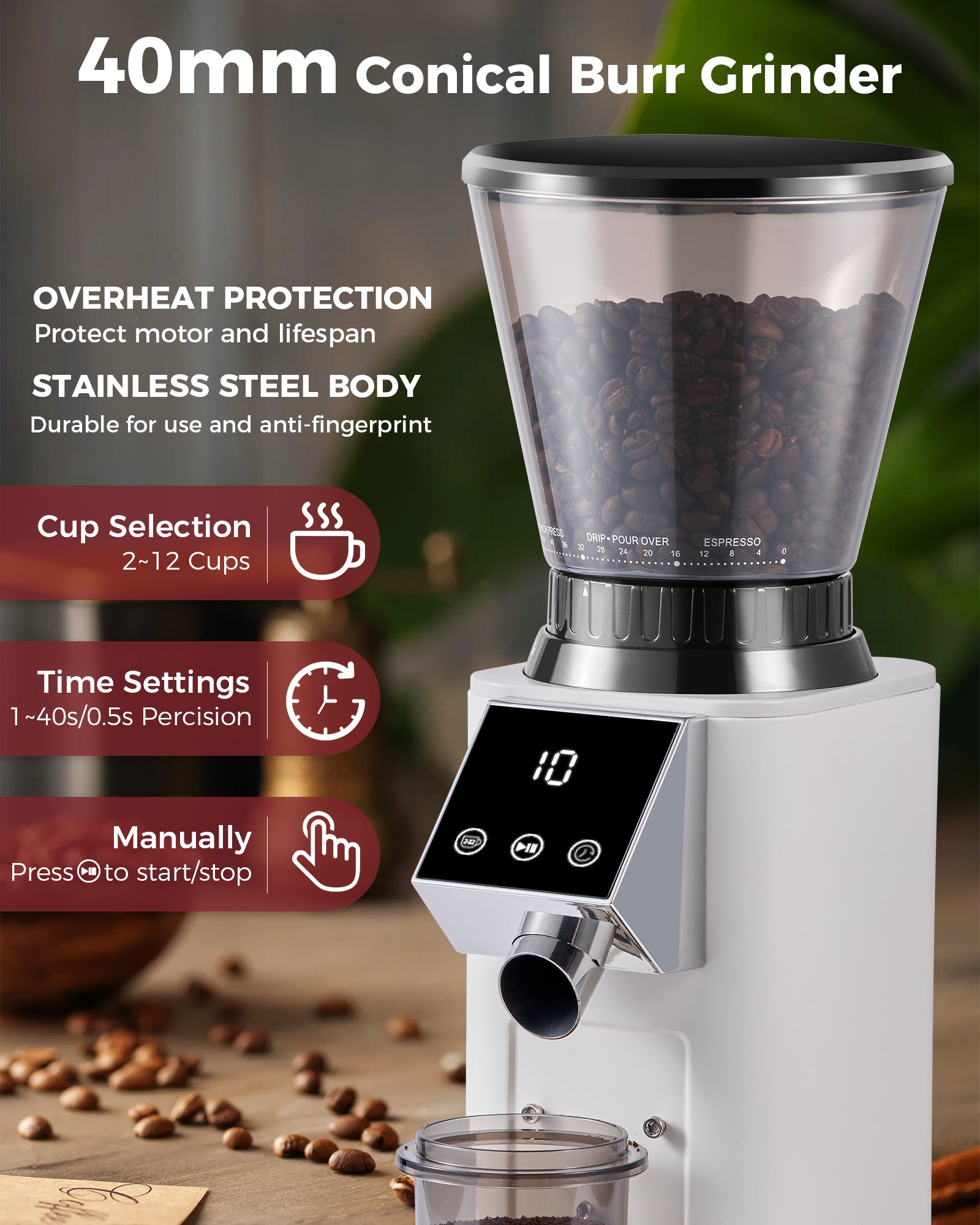 TUNI E2 Gen3 Starter Set(Ivory) - Espresso Machine with G1 Conical Burr Grinder