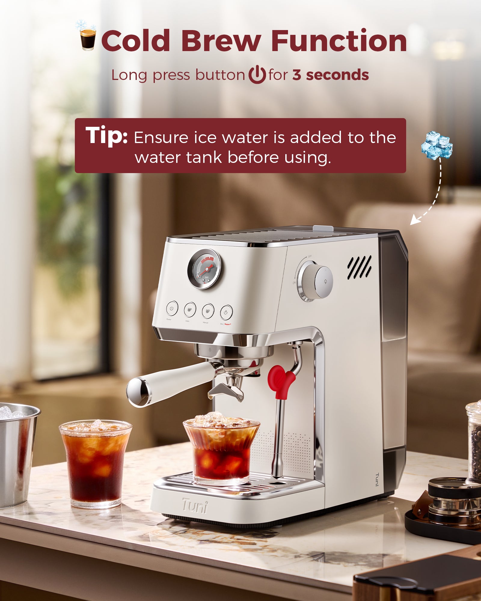 TUNI E2 Gen3 Starter Set(Ivory) - Espresso Machine with G1 Conical Burr Grinder