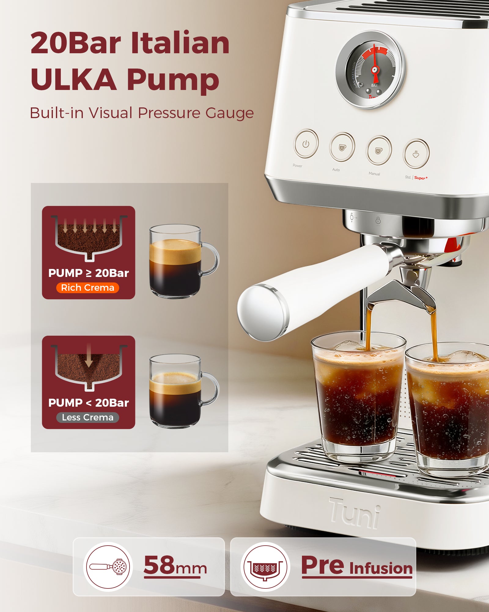 TUNI E2 Gen3 Barista Set(Black) - Espresso Machine with Flat Burr Grinder