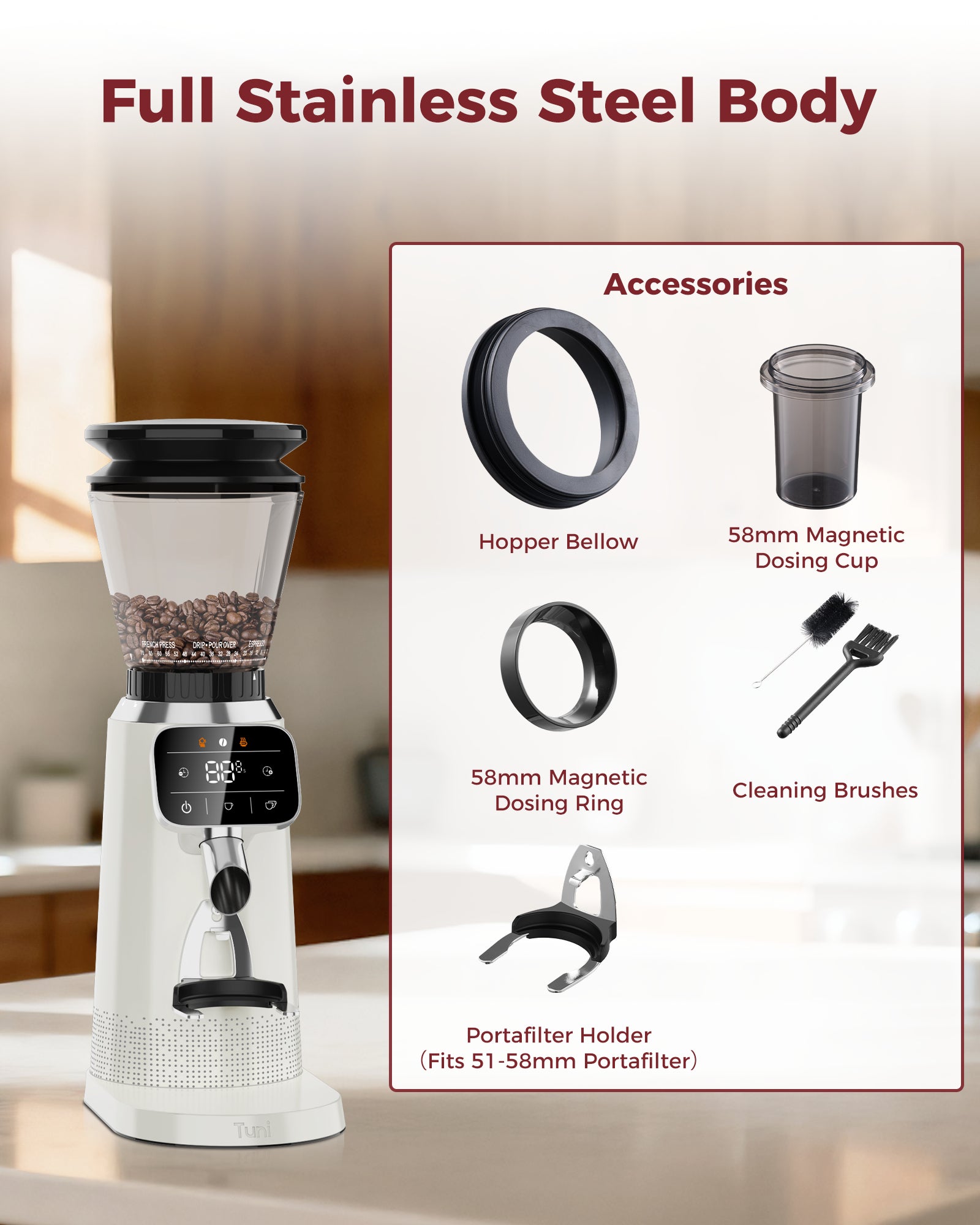70 Grinding Setting 40mm Conical Burr Coffee Grinder | TUNI G2