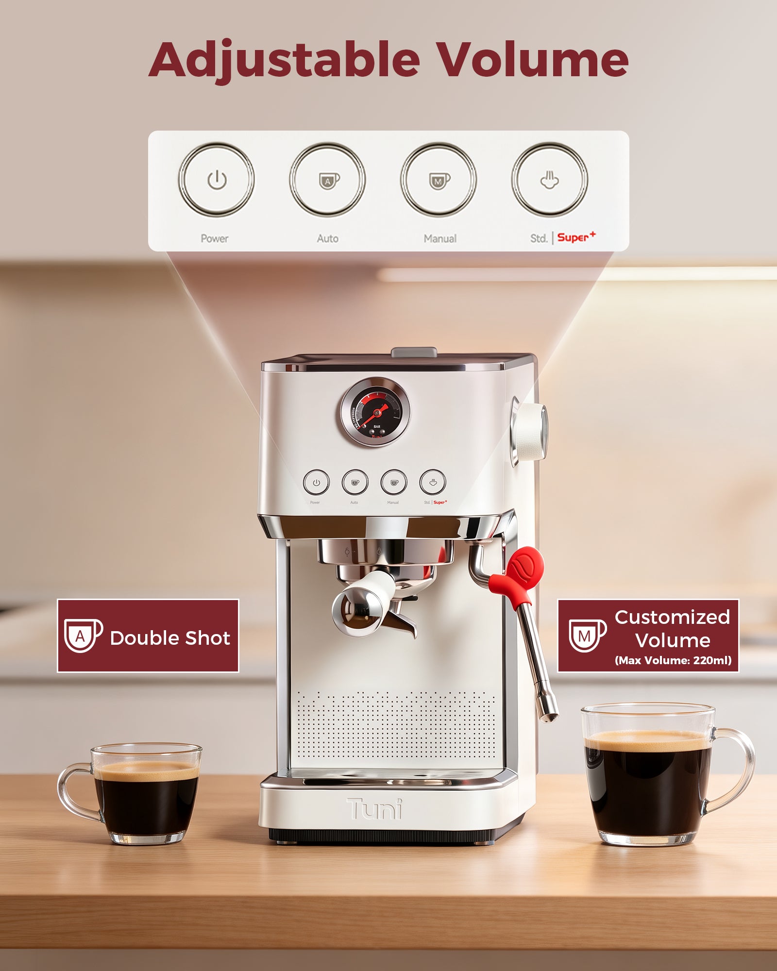 TUNI E2 Gen3 Barista Set(Ivory) - Espresso Machine with Flat Burr Grinder
