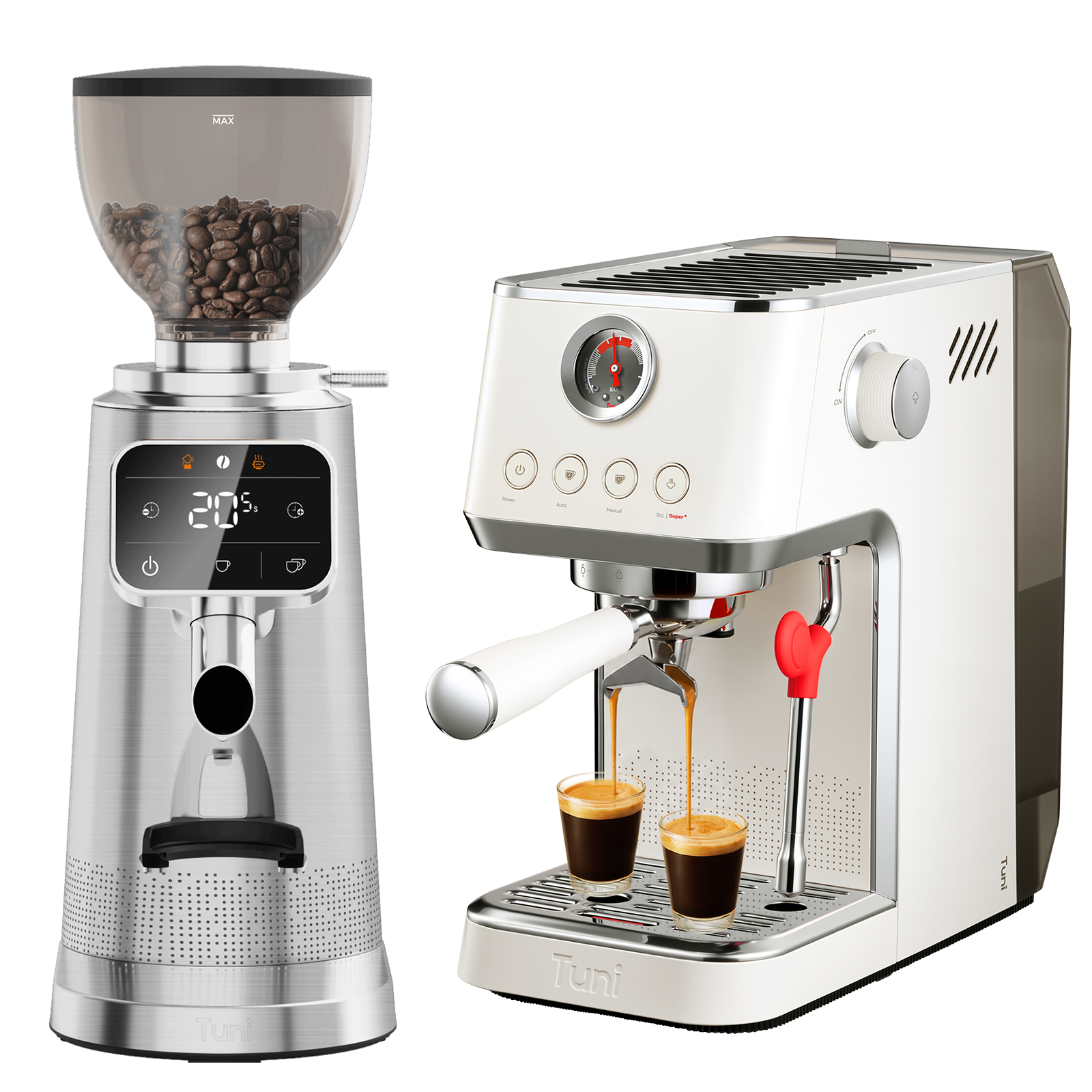 TUNI E2 Gen3 Barista Set(Sliver) - Espresso Machine with G3 Flat Burr Grinder