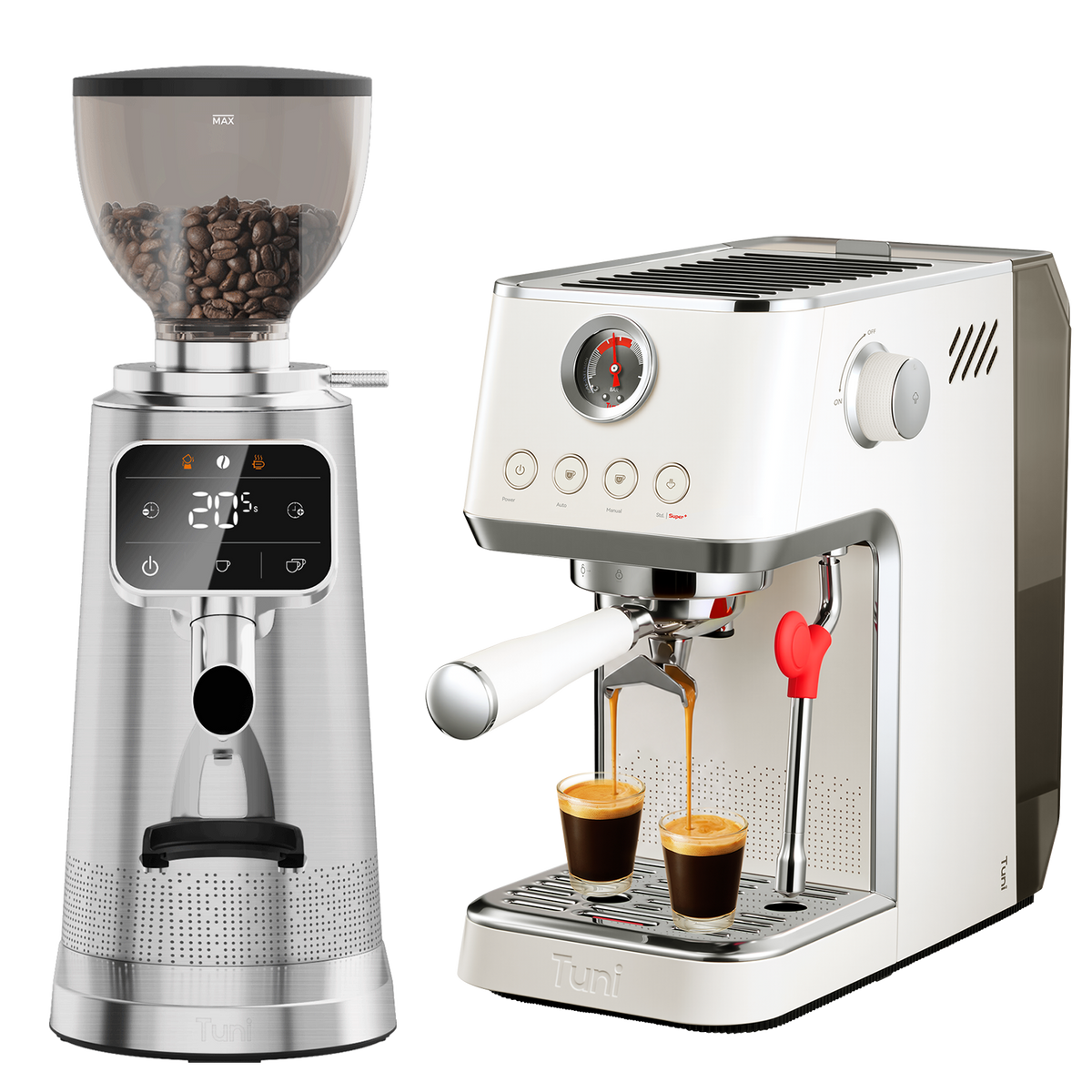 TUNI E2 Gen3 + G3 Barista Set - Espresso Machine with Flat Burr Grinder