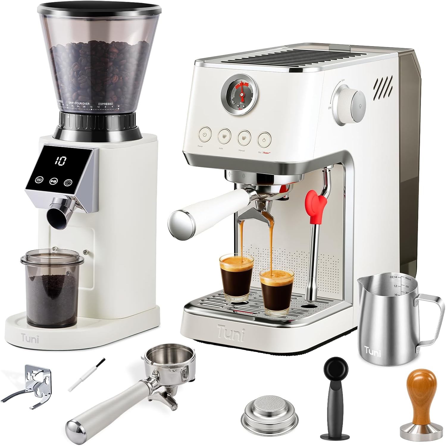 TUNI E2 Gen3 Starter Set(Ivory) - Espresso Machine with G1 Conical Burr Grinder
