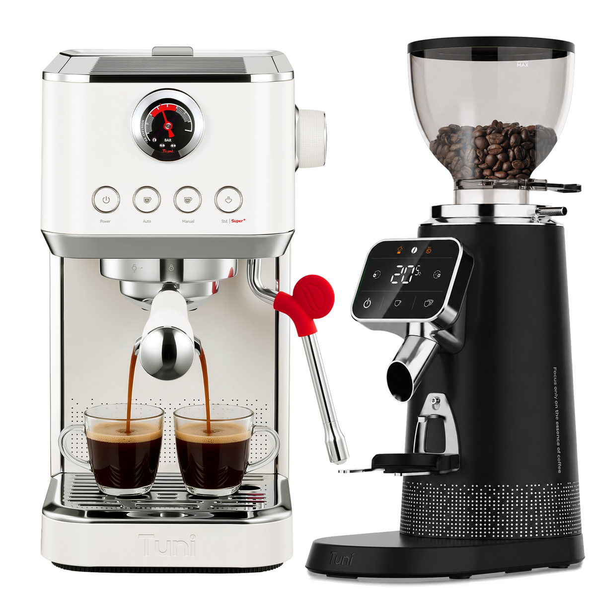 TUNI E2 Gen3 + G3 Barista Set - Espresso Machine with Flat Burr Grinder