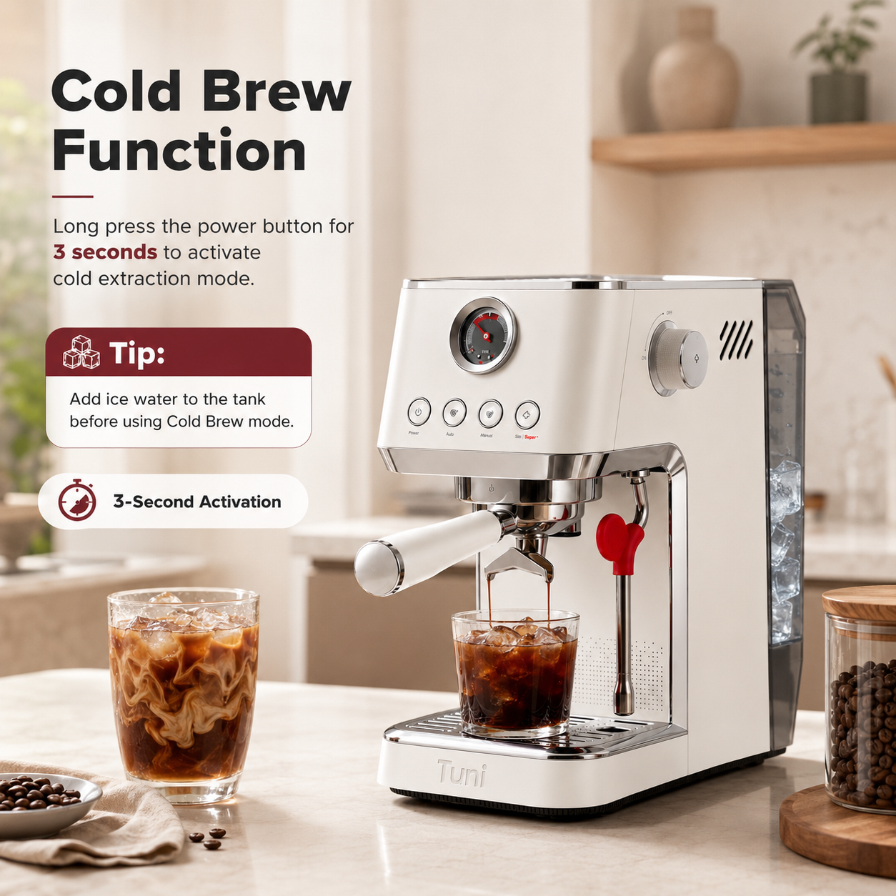 Tuni E2 Gen2 Espresso Machine with Super+ Steam Power, PID NTC System, Dual Boiler 20 Bar Espresso Coffee Machine