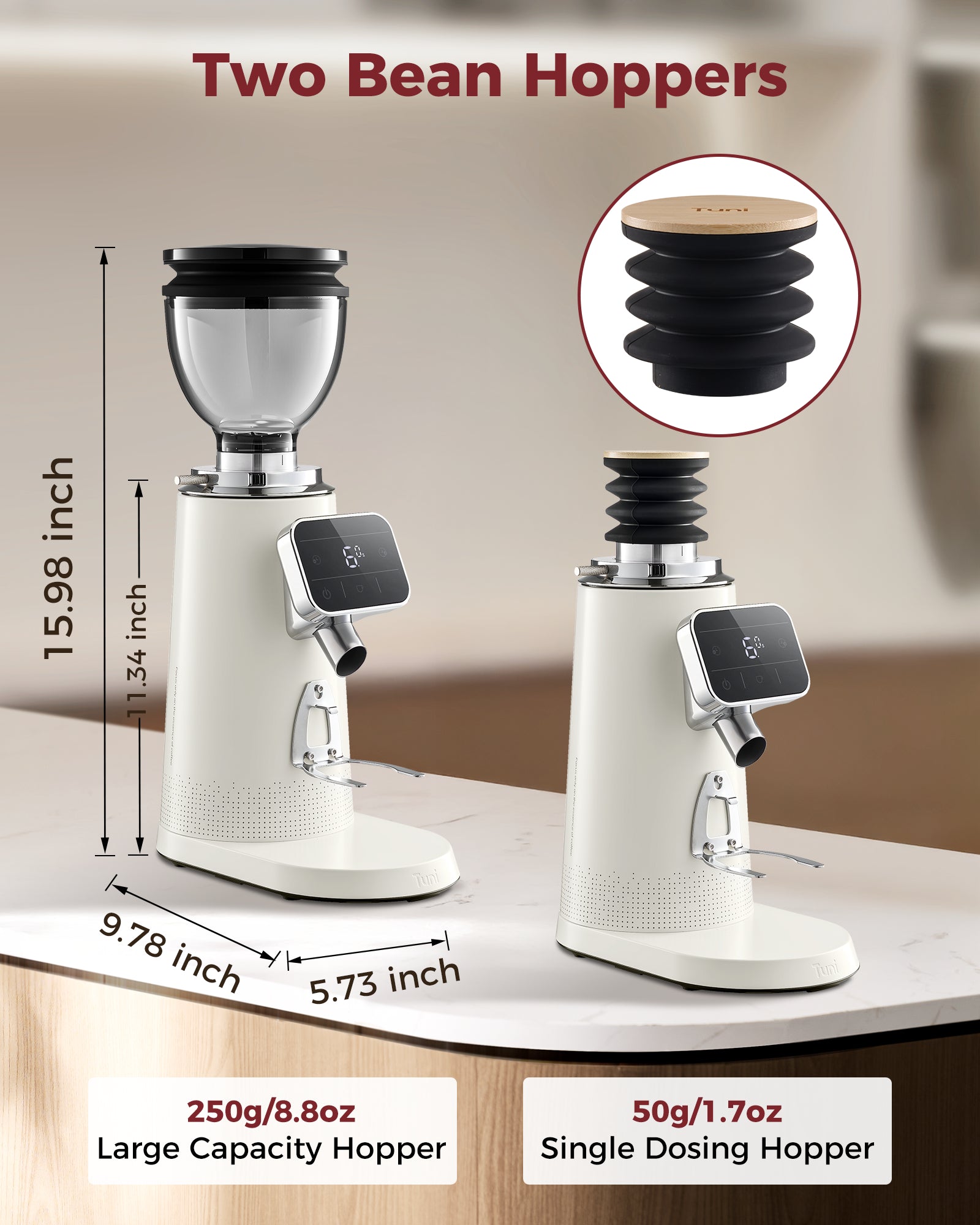 TUNI G3 64mm flat burr grinder 100 grinding espresso beans coffee bean touch control comes with two bean hoppers