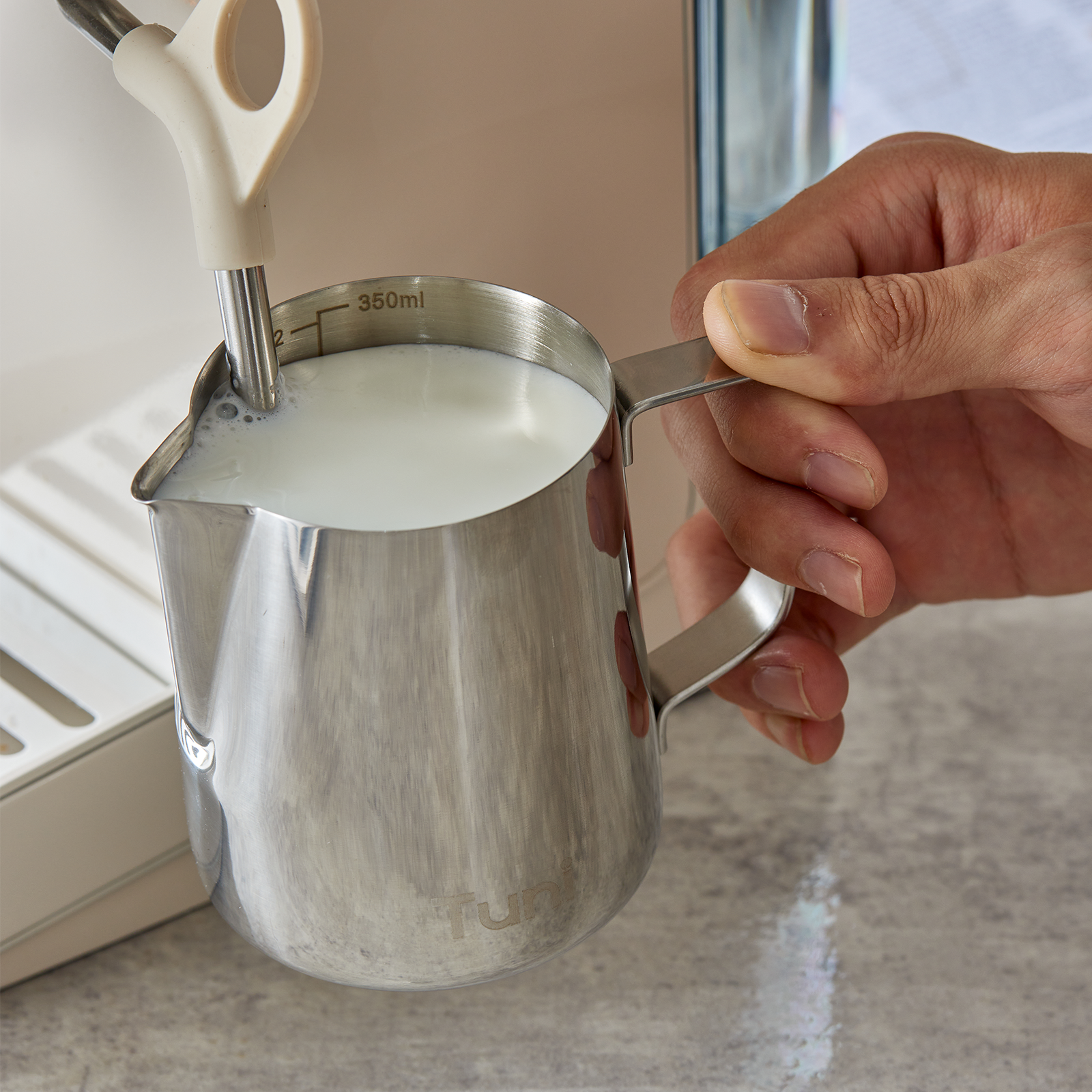 12oz/350ml Milk Frothing Pitcher Milk Jug Steaming Cup | Stainless Steel | Tuni