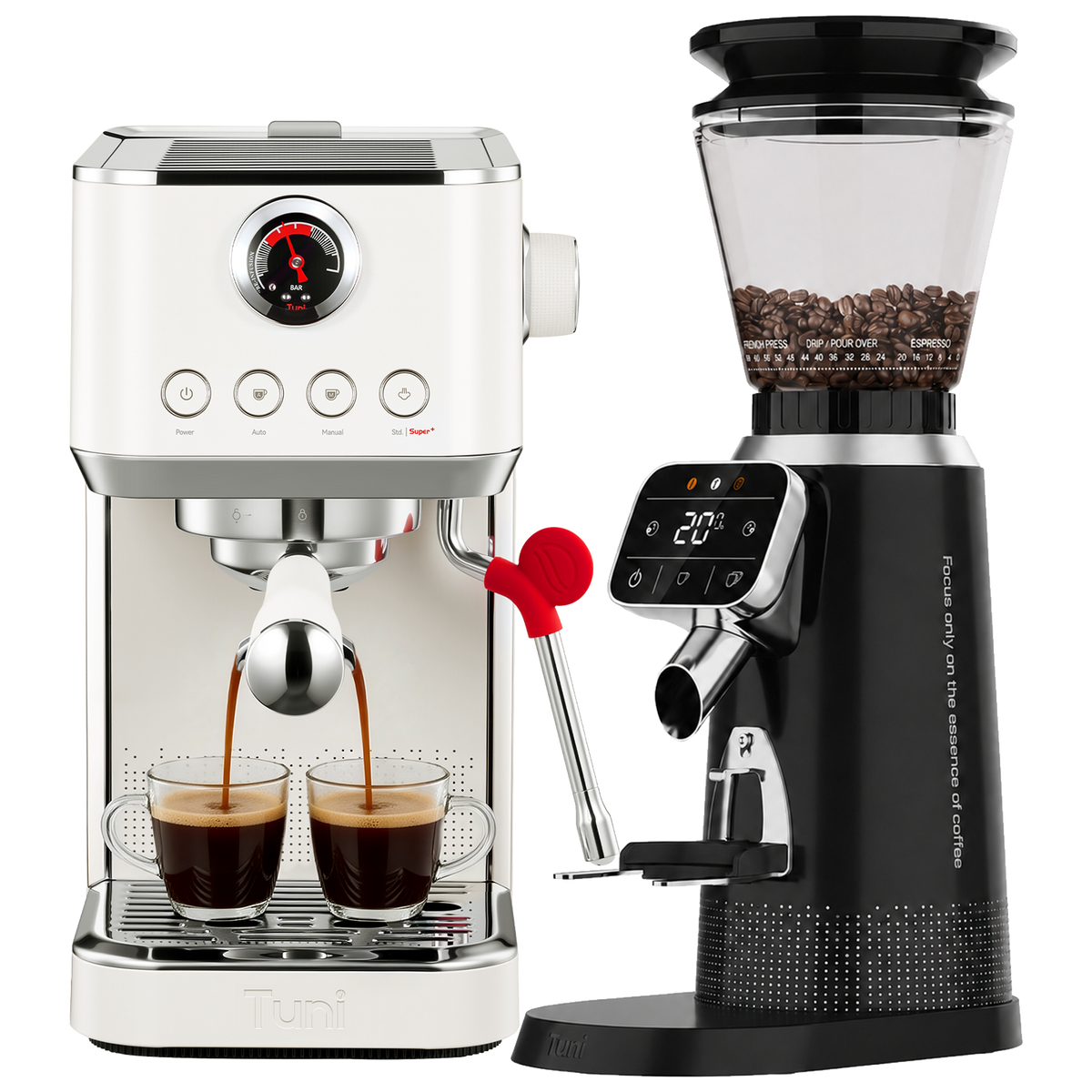 E2 Gen3 Espresso Machine with G2 40mm Conical Burr Grinder | TUNI E2+G2