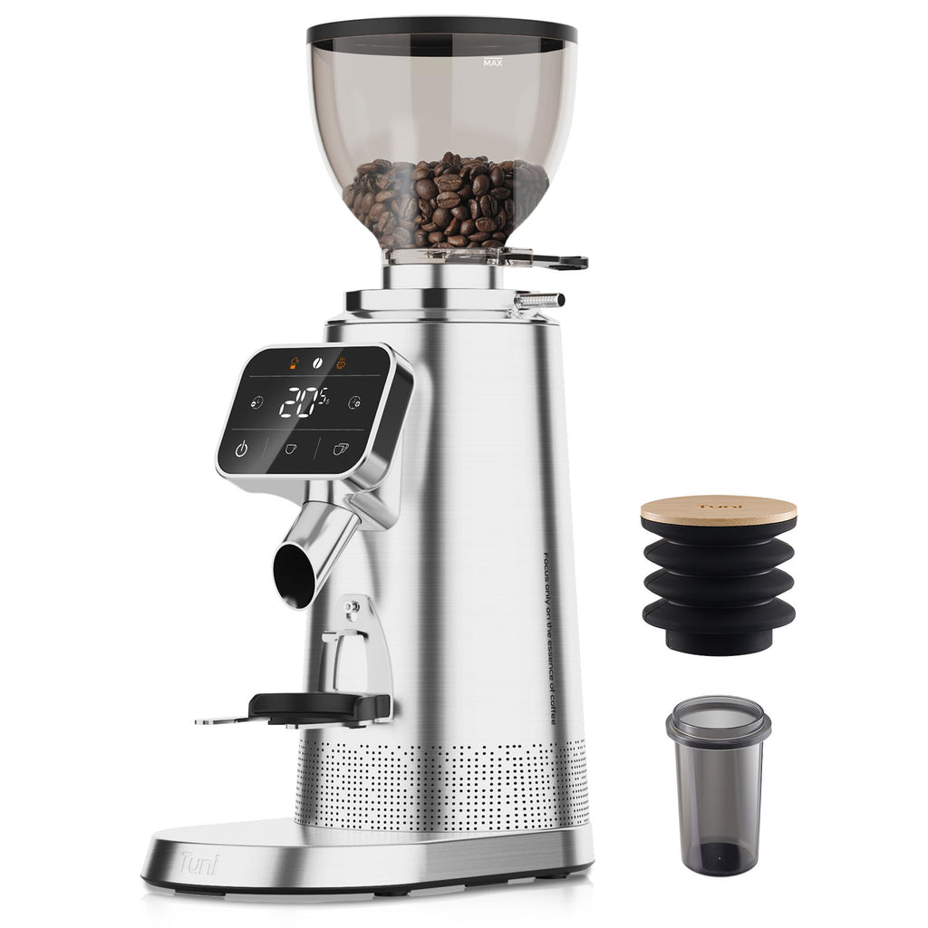 Flat Burr Grinder, 64mm Espresso Grinder 100 Grinding Setting Coffee Grinder| TUNI G3 Sliver