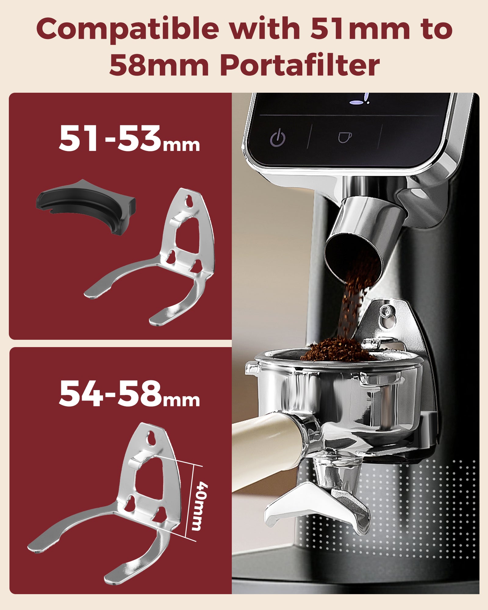 70 Grinding Setting 40mm Conical Burr Grinder Espresso Coffee Bean Grinder | TUNI G2 Black
