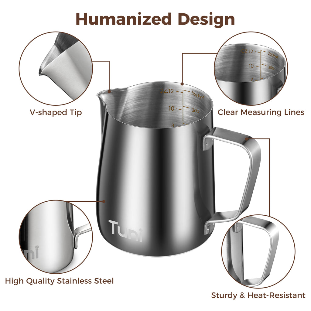 Milk Frothing Pitcher 12oz/350ml Milk Jug Steaming Cup| TUNI