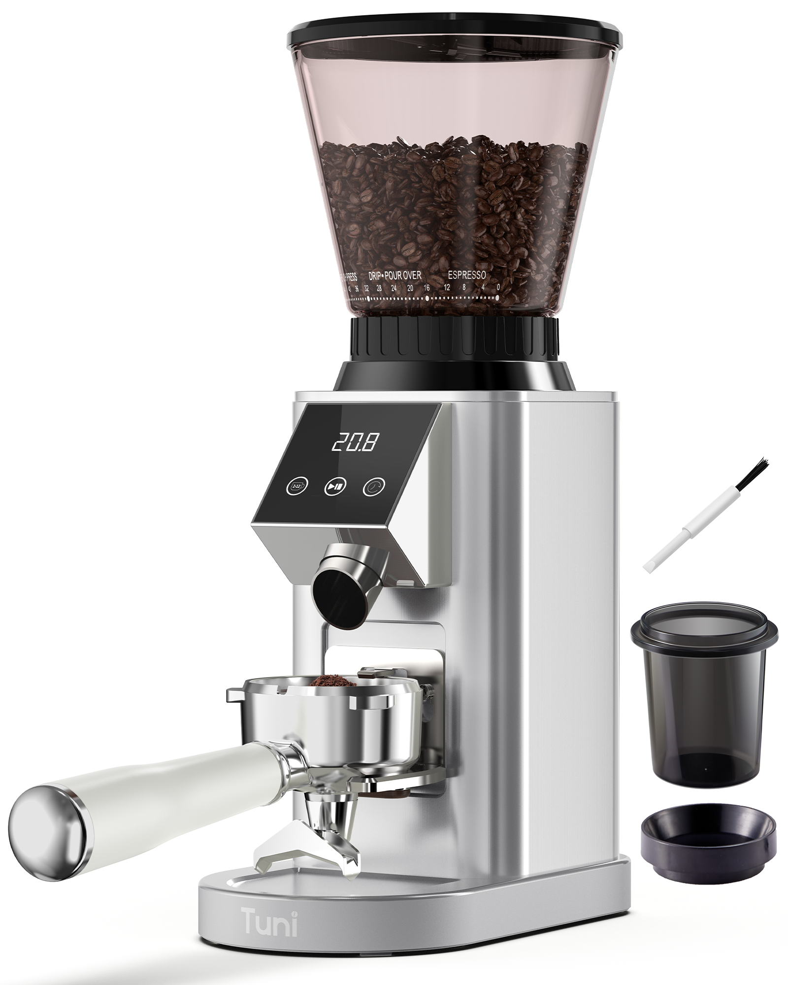 Espresso Machine with Coffee Grinder, Sliver| TUNI Combo