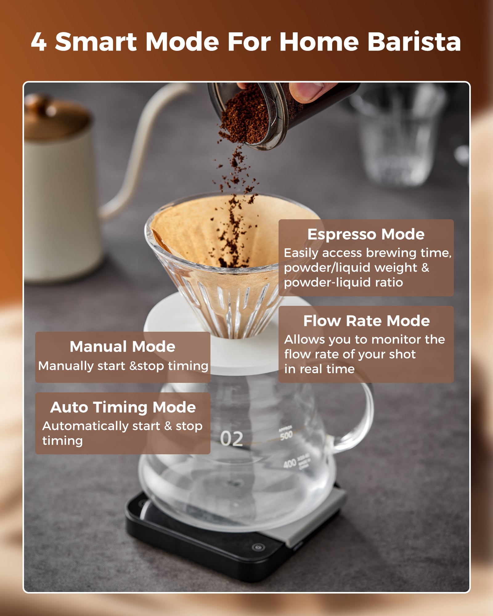 Digital Espresso Coffee Scale with Timer, Rechargeable | Tuni