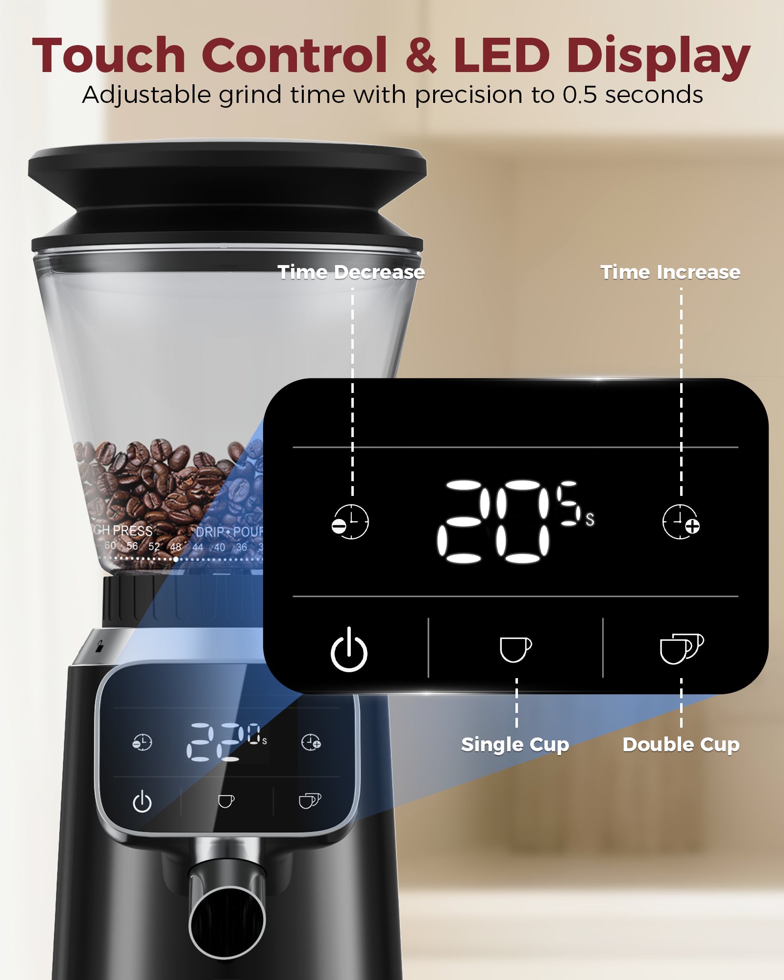 70 Grinding Setting 40mm Conical Burr Grinder Espresso Coffee Bean Grinder | TUNI G2 Black