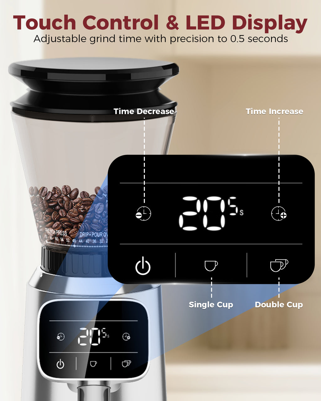 70 Grinding Setting Espresso Coffee Bean Grinder | TUNI G2 Sliver