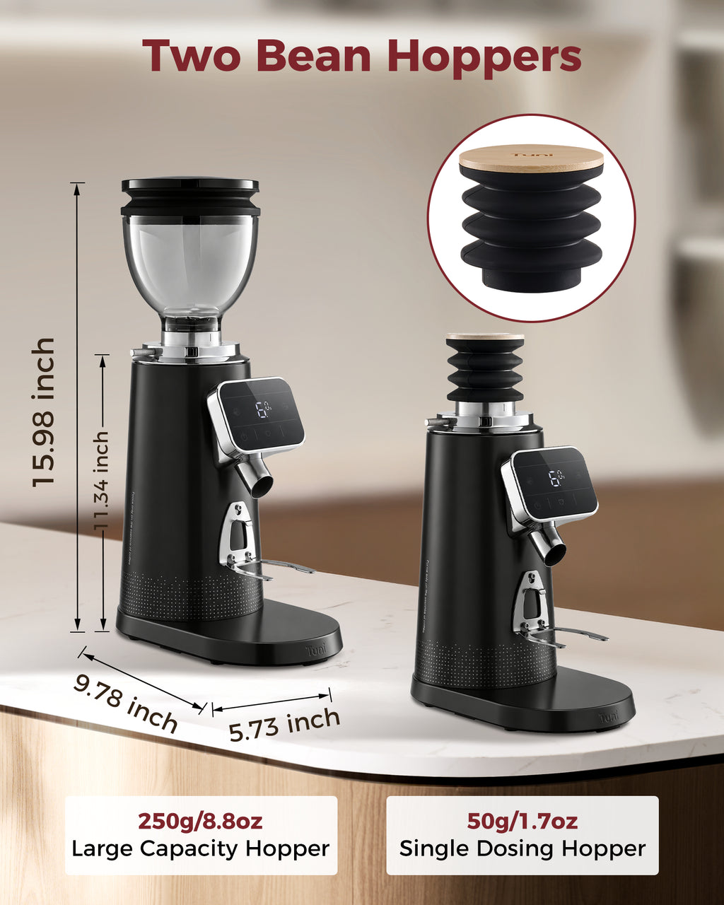 64mm Flat Burr Grinder, 100 Adjustable Griding Setting Espresso Coffee Bean Grinder | TUNI G3 Black
