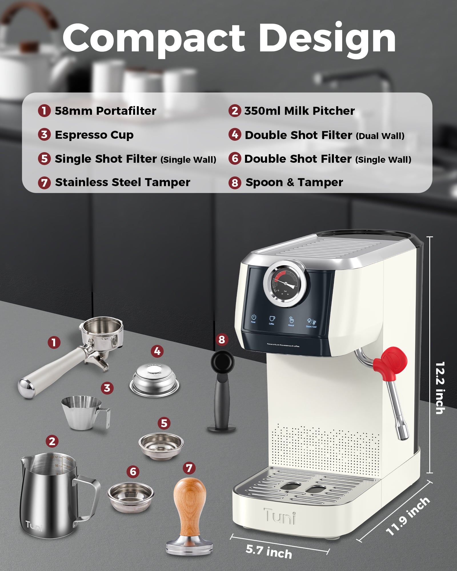 Professional Espresso Machine 58mm Portafilter Dual Boiler TUNI