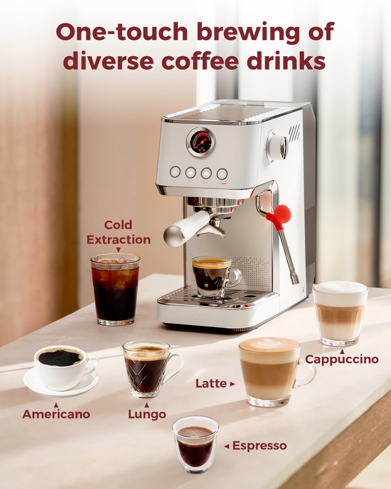 TUNI E2 Gen3 Barista Set(Sliver) - Espresso Machine with G3 Flat Burr Grinder