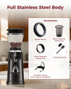 70 Grinding Setting 40mm Conical Burr Grinder Espresso Coffee Bean Grinder | TUNI G2 Black