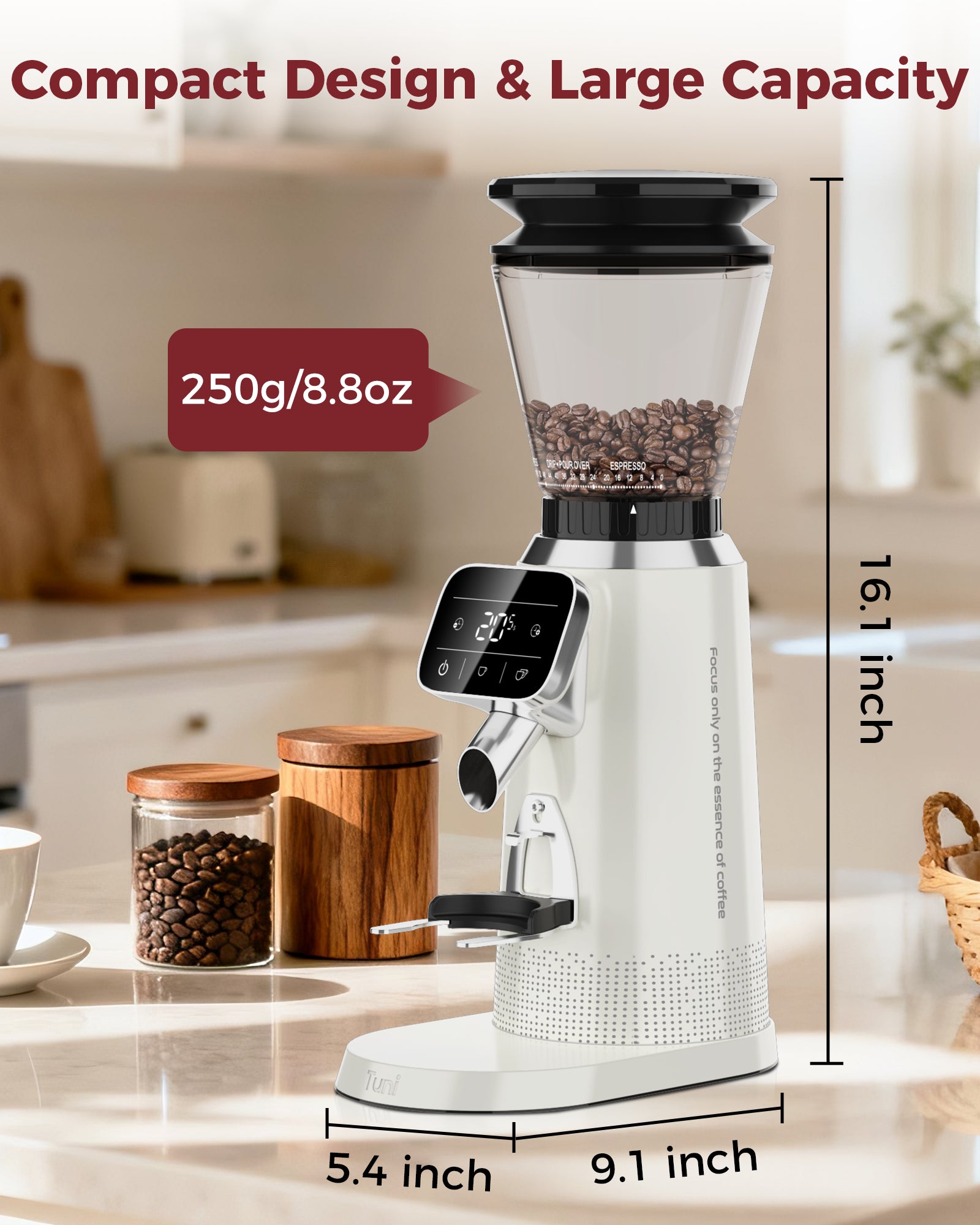 E2 Gen3 Espresso Machine with G2 40mm Conical Burr Grinder | TUNI E2+G2 Ivory