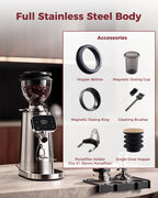Flat Burr Grinder, 64mm Espresso Grinder 100 Grinding Setting Coffee Grinder| TUNI G3 Sliver