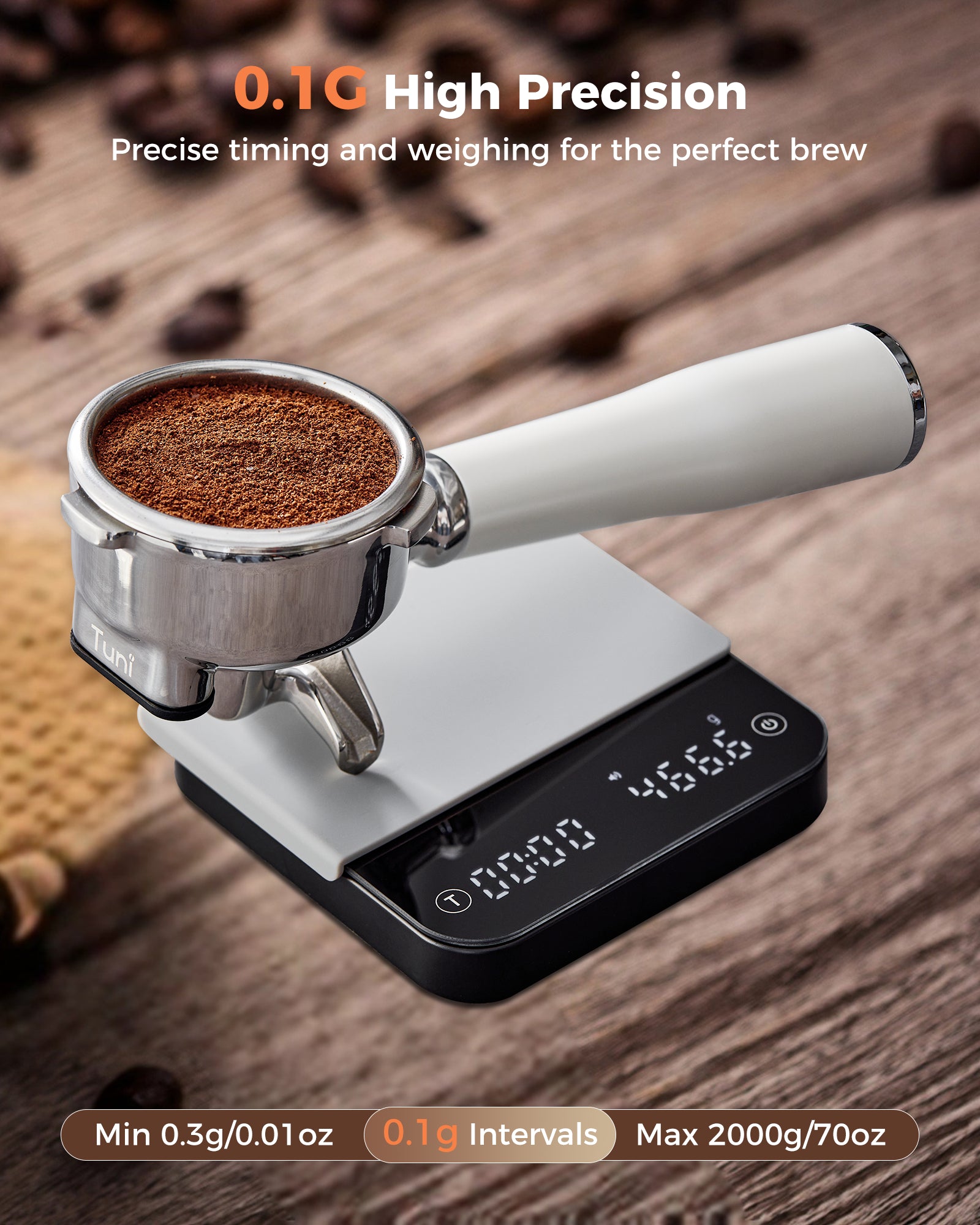 Digital Espresso Coffee Scale with Timer, Rechargeable | Tuni