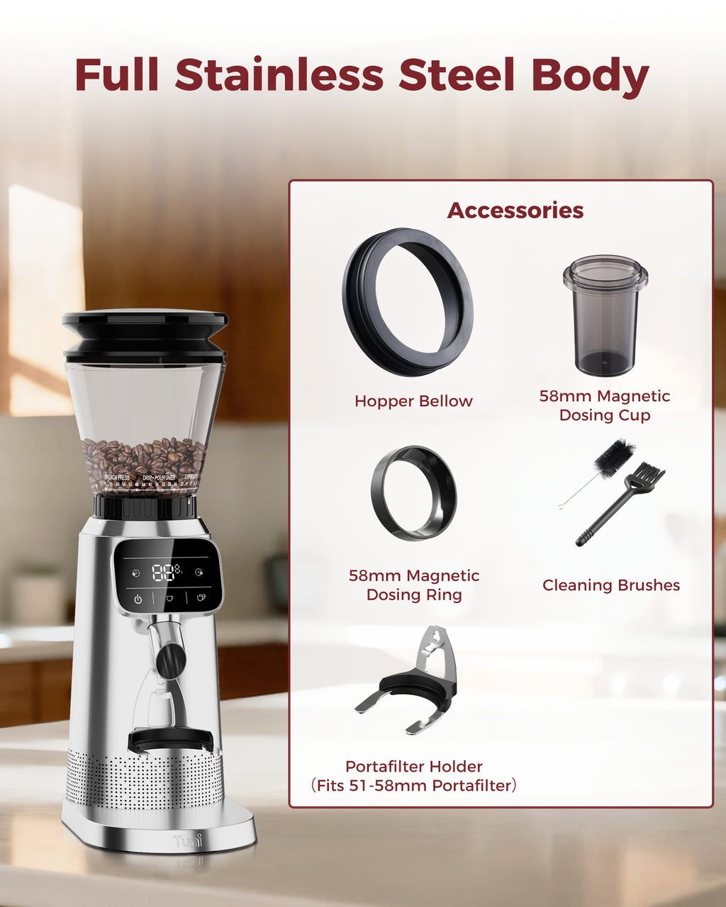 70 Grinding Setting Espresso Coffee Bean Grinder | TUNI G2 Sliver