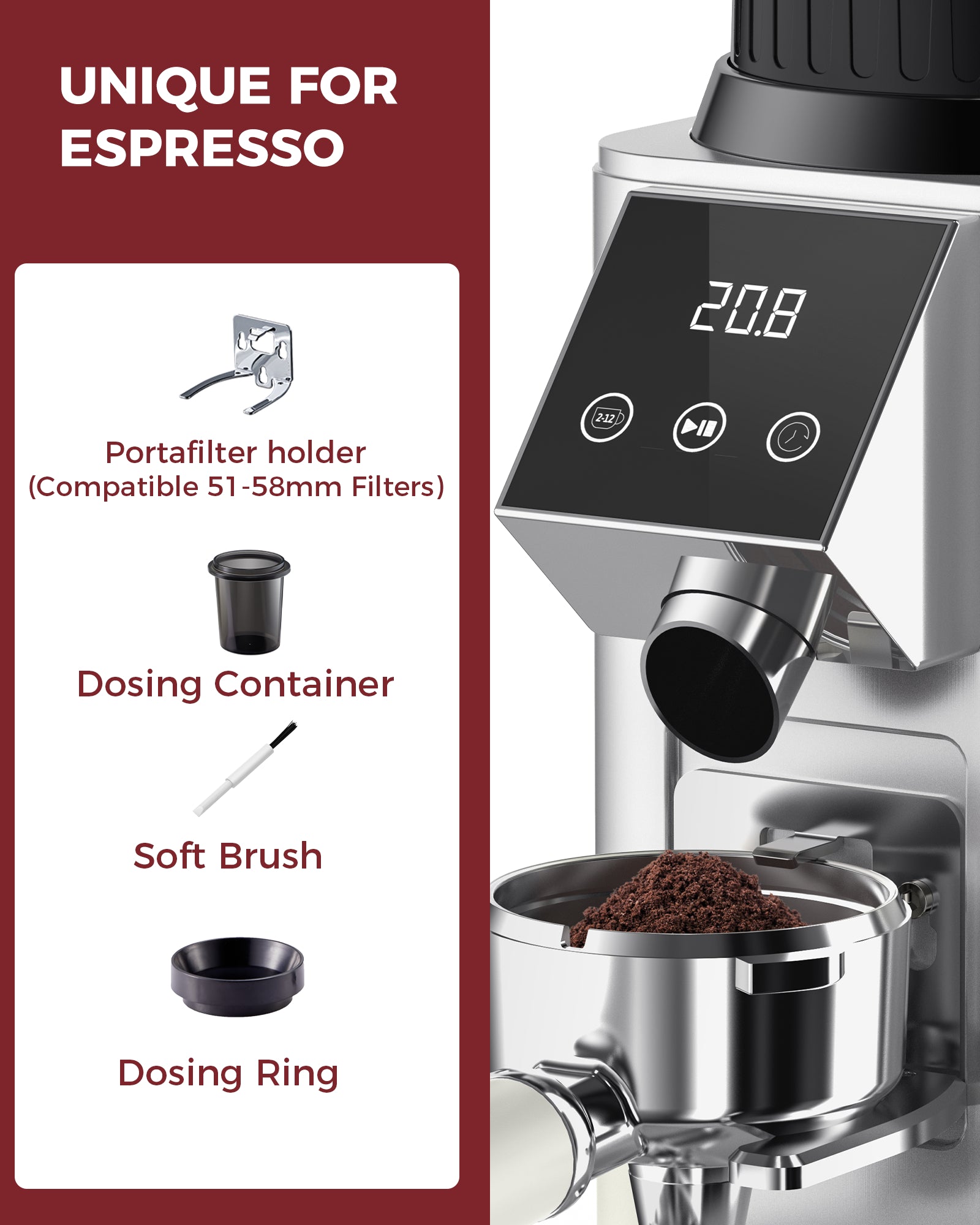 TUNI E2 Gen3 Starter Set(Silver) - Espresso Machine with G1 Conical Burr Grinder