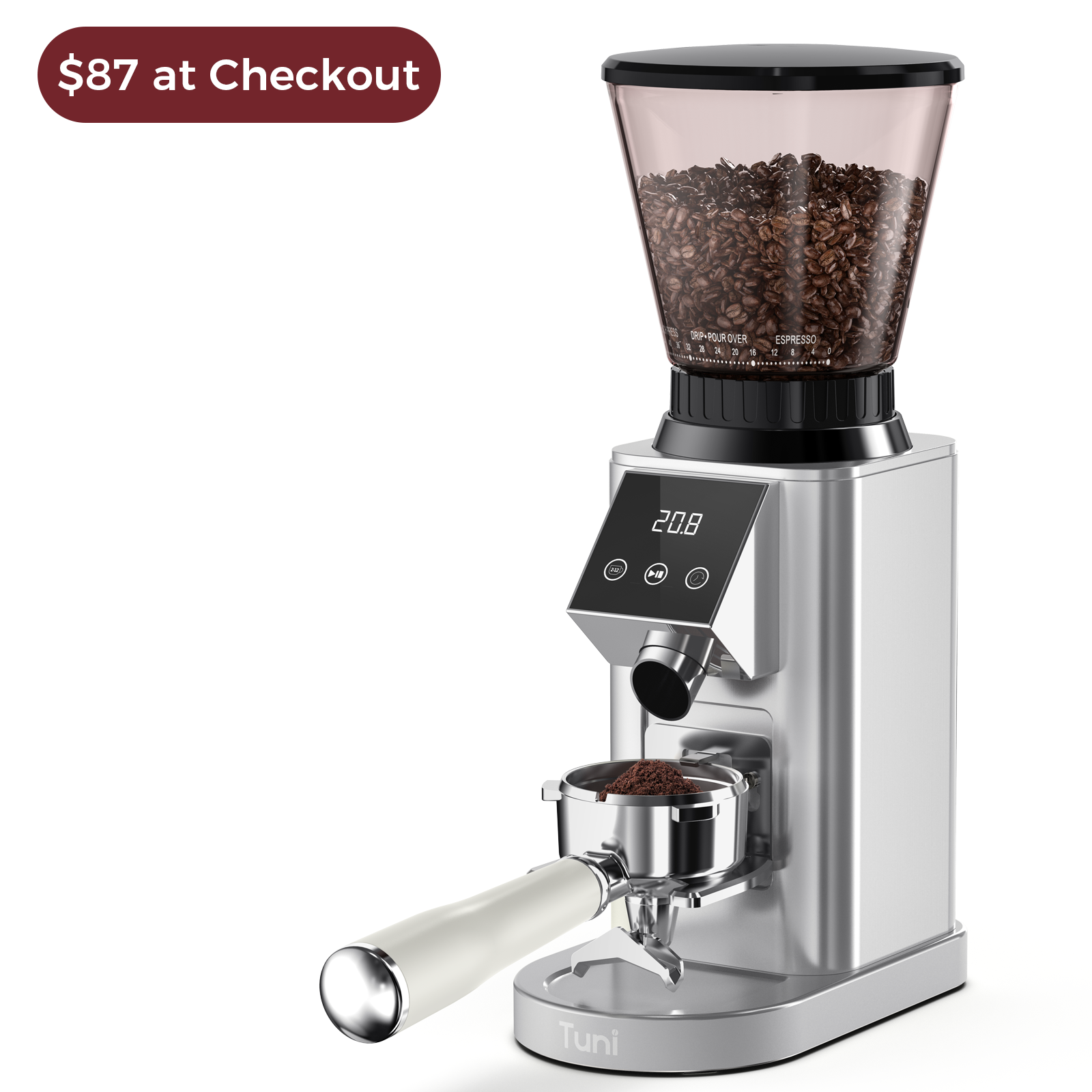 40mm Conical Burr Grinder, 48 Grinding Setting Espresso Grinder| Tuni G1 Sliver