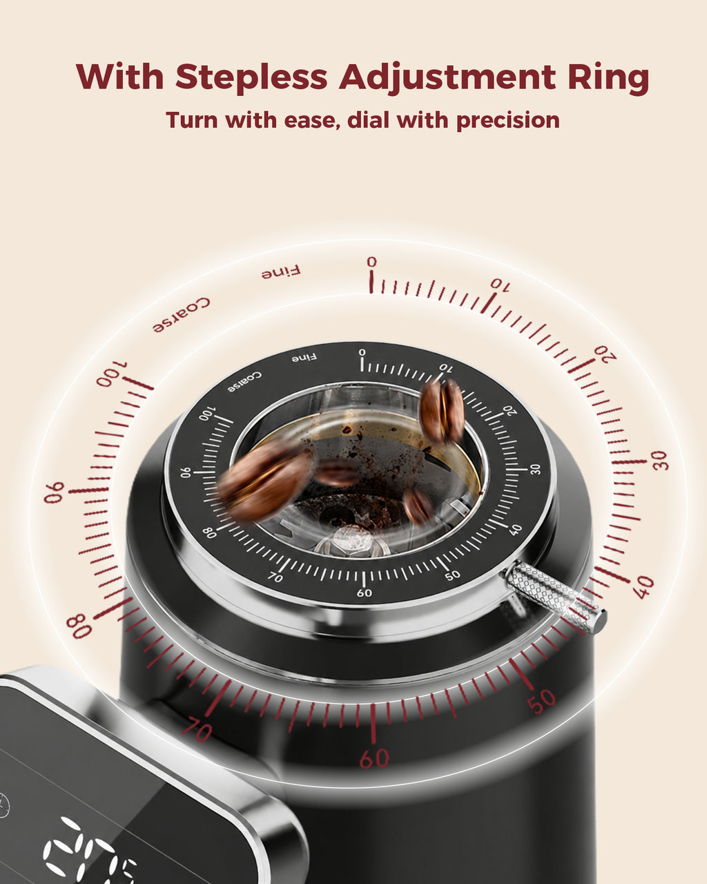 64mm Flat Burr Grinder, 100 Adjustable Griding Setting Espresso Coffee Bean Grinder | TUNI G3 Black