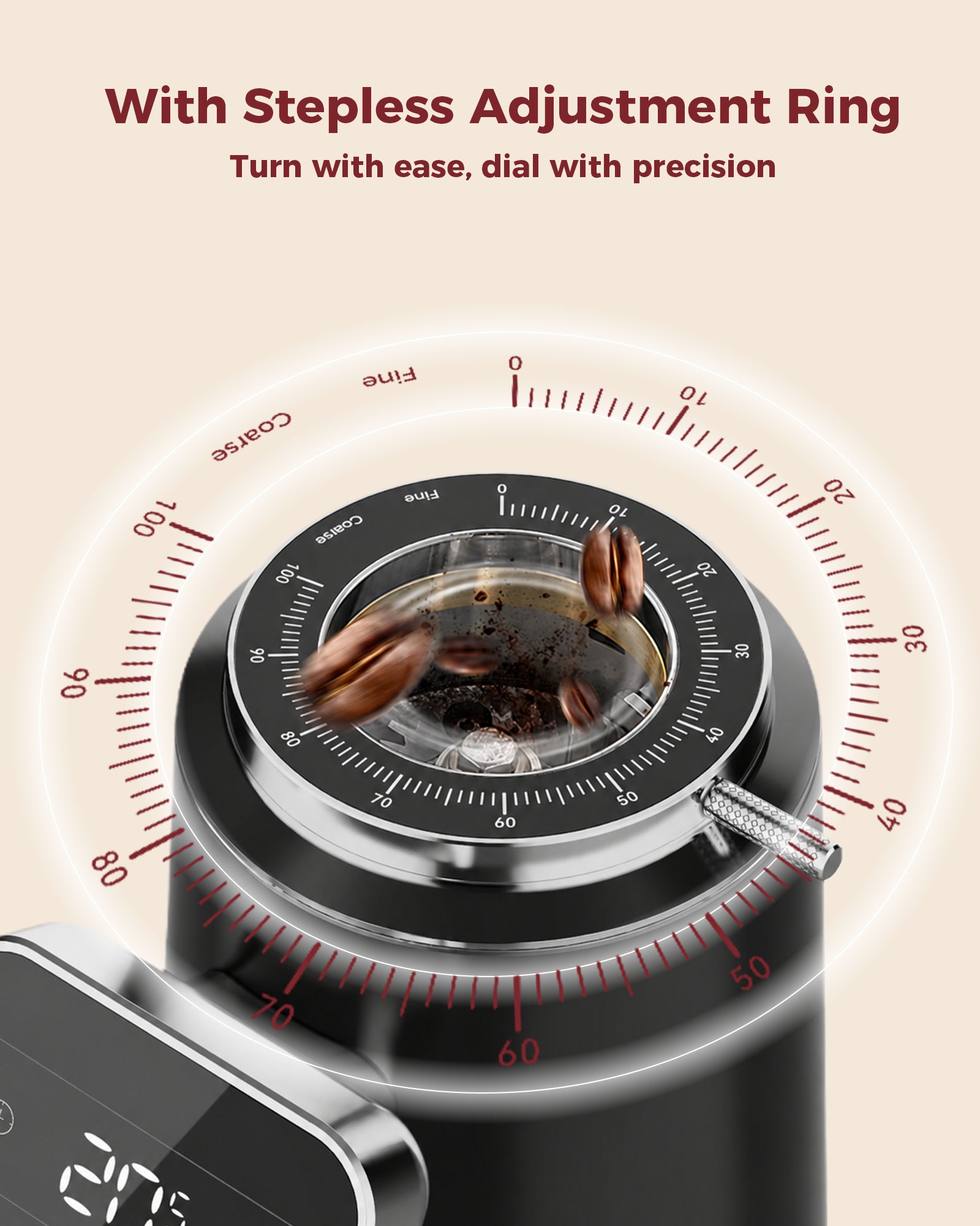 64mm Flat Burr Grinder, 100 Adjustable Griding Setting Espresso Coffee Bean Grinder | TUNI G3 Black