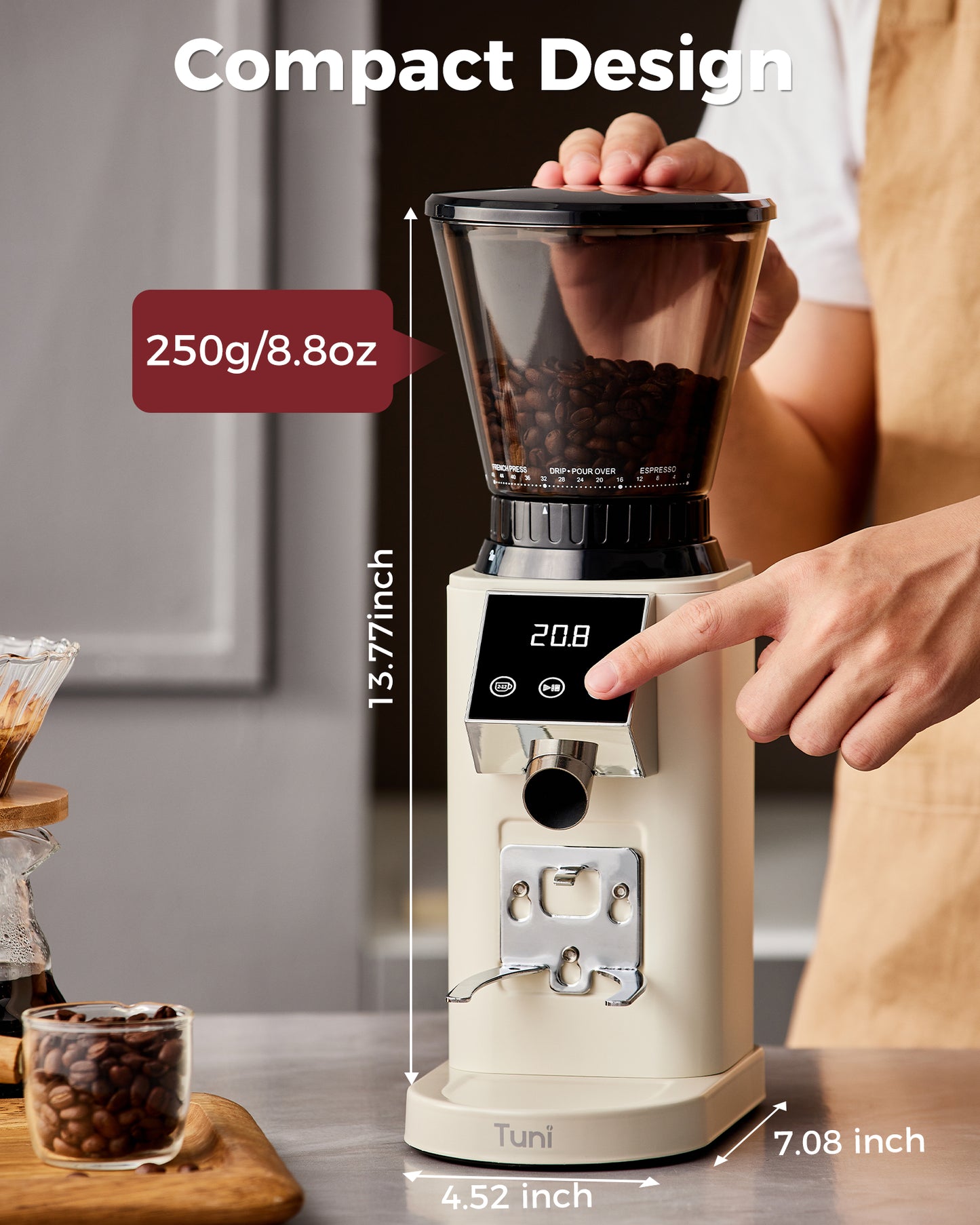Burr grinder compact design