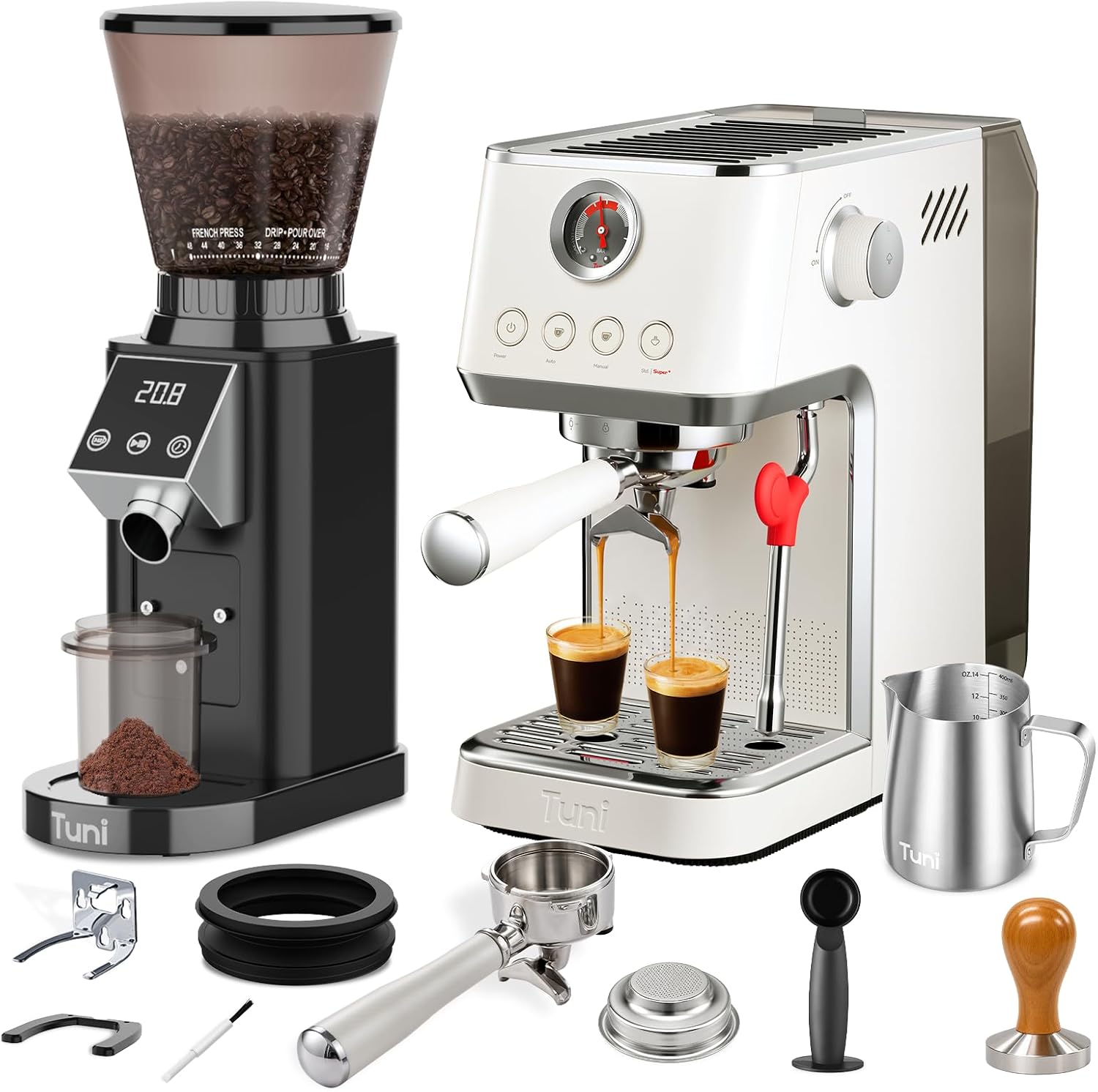 TUNI E2 Gen3 Starter Set(Black) - Espresso Machine with G1 Conical Burr Grinder