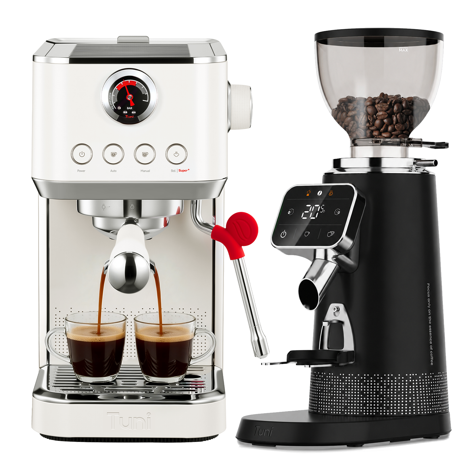 TUNI E2 Gen3 Barista Set(Black) - Espresso Machine with Flat Burr Grinder