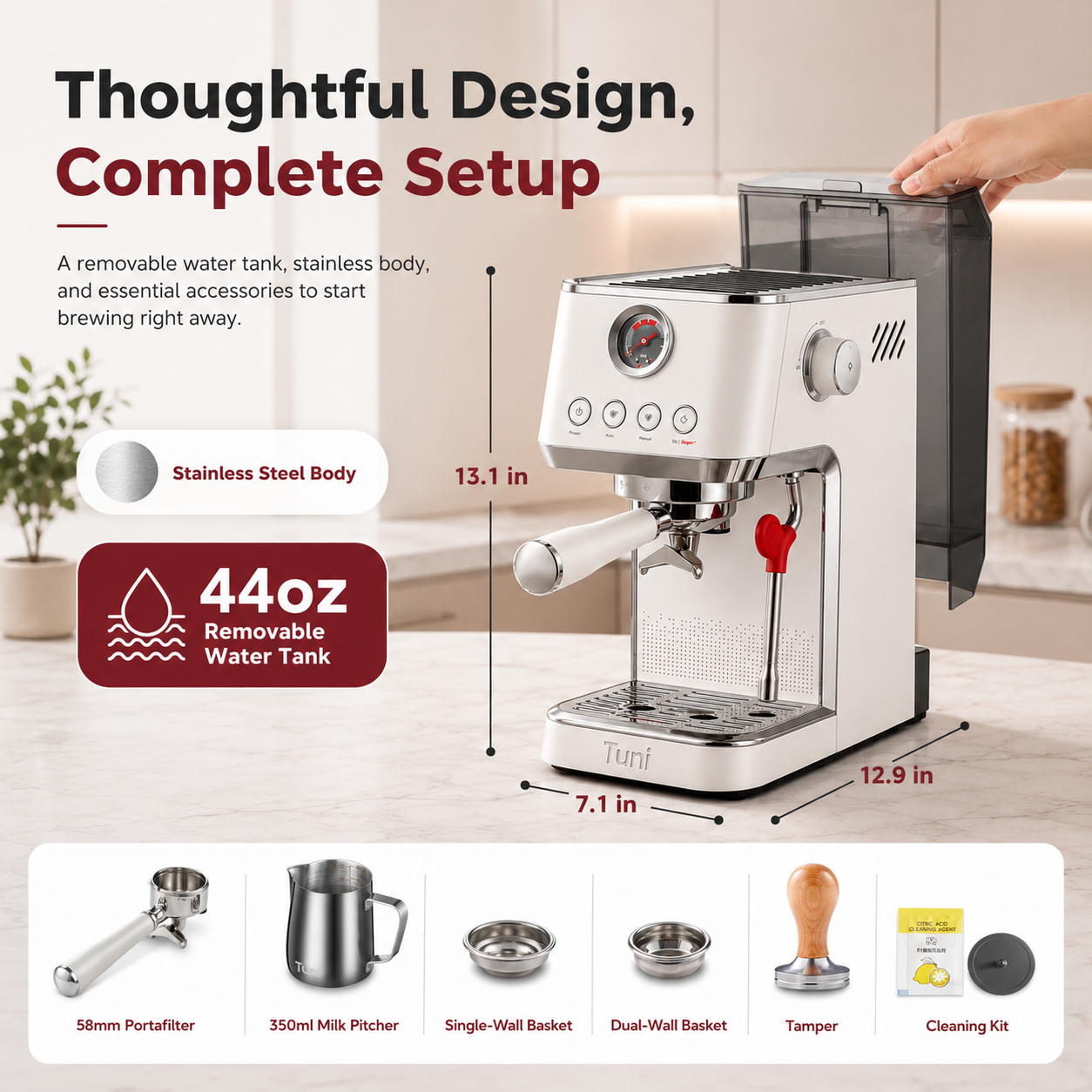 Tuni E2 Gen2 Espresso Machine with Super+ Steam Power, PID NTC System, Dual Boiler 20 Bar Espresso Coffee Machine 