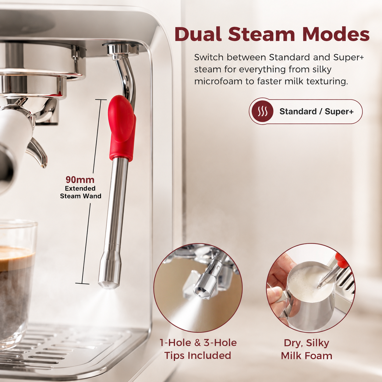 Tuni E2 Gen2 Espresso Machine with Super+ Steam Power, PID NTC System, Dual Boiler 20 Bar Espresso Coffee Machine 