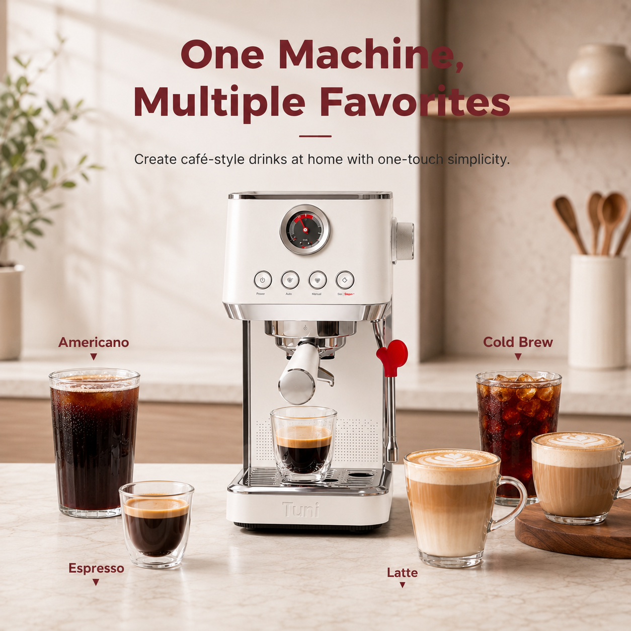 Tuni E2 Gen2 Espresso Machine with Super+ Steam Power, PID NTC System, Dual Boiler 20 Bar Espresso Coffee Machine 
