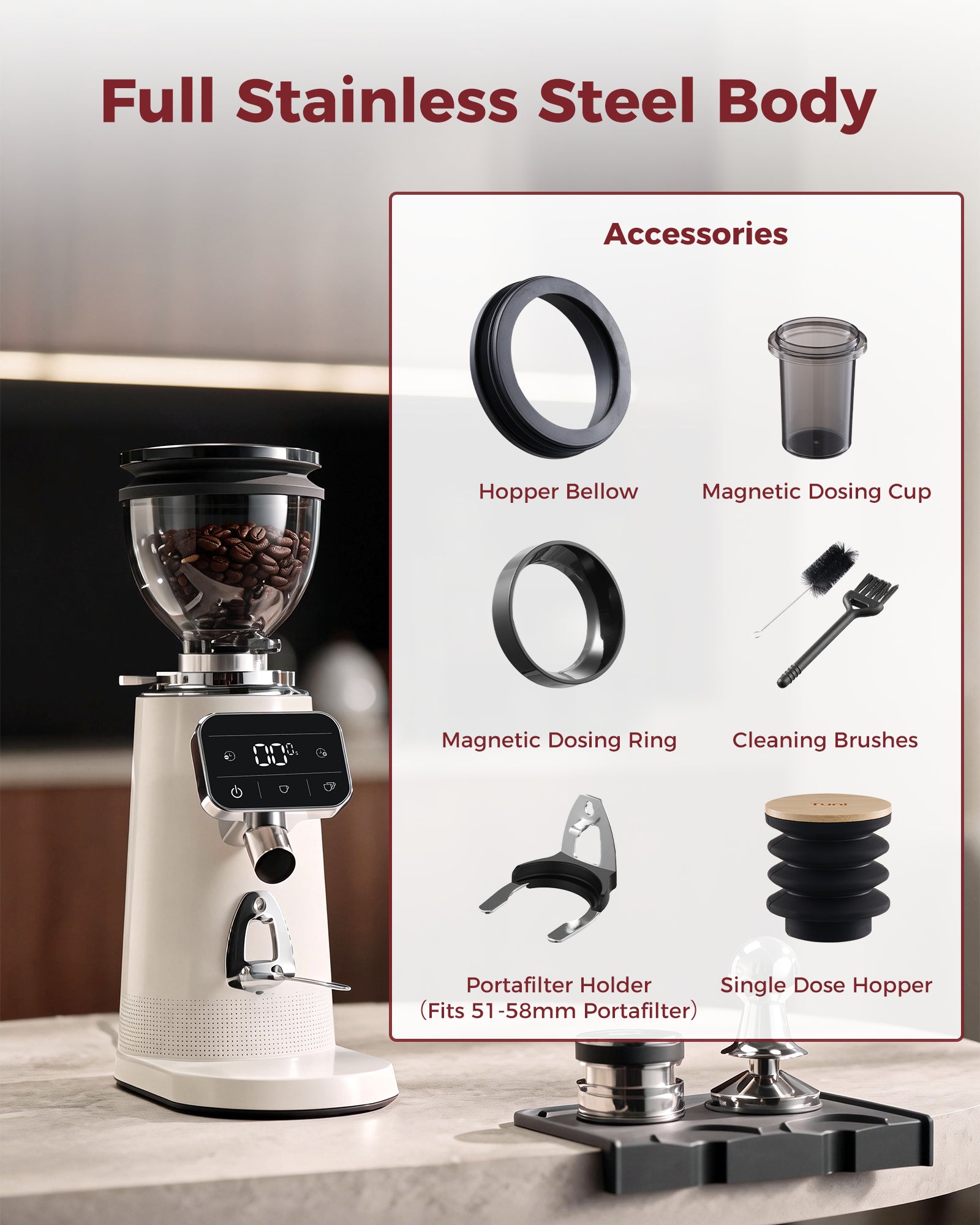 TUNI G3 64mm flat burr grinder 100 grinding espresso beans coffee bean compatible full stainless steel body