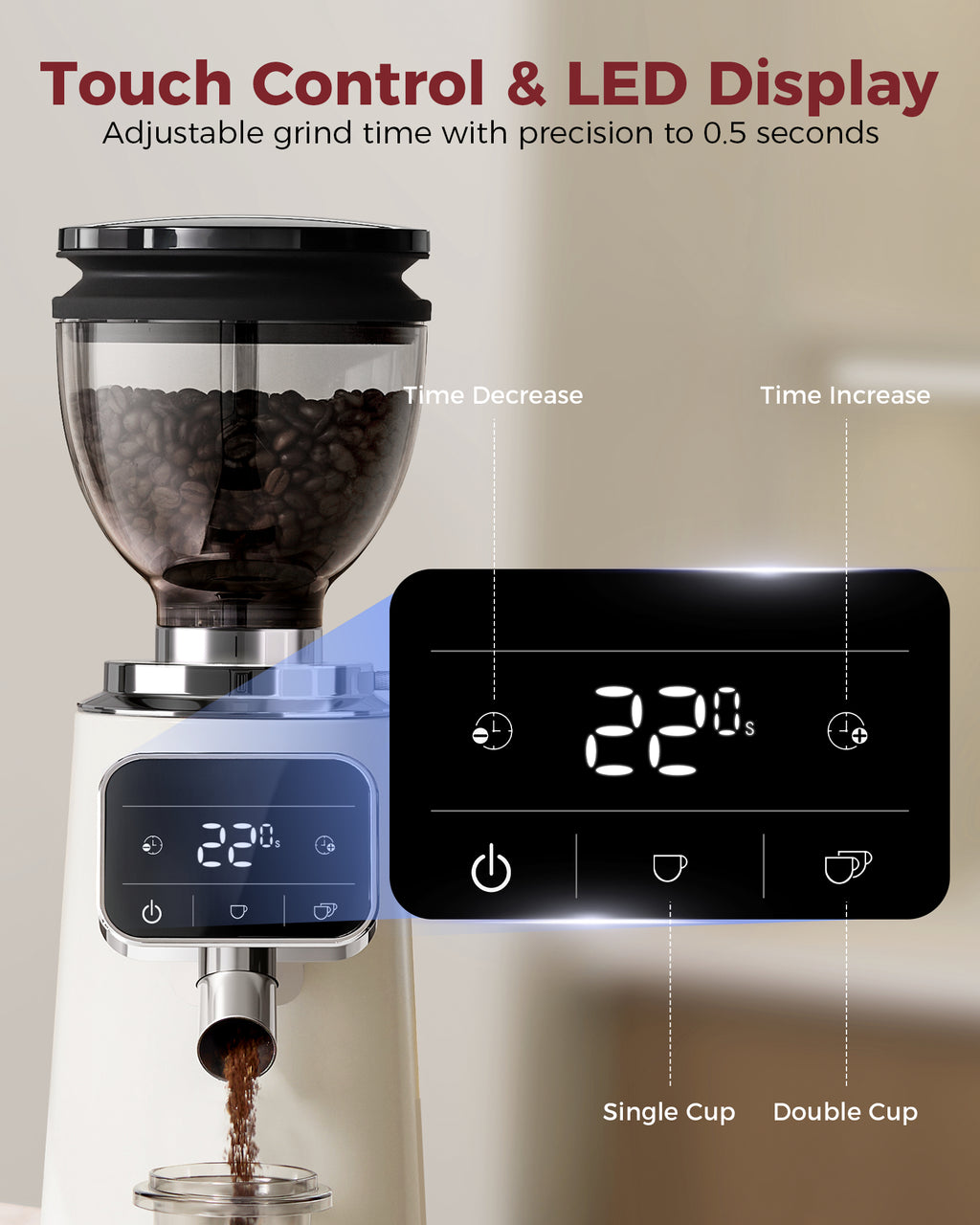 TUNI G3 64mm flat burr grinder 100 grinding espresso beans coffee bean touch control
