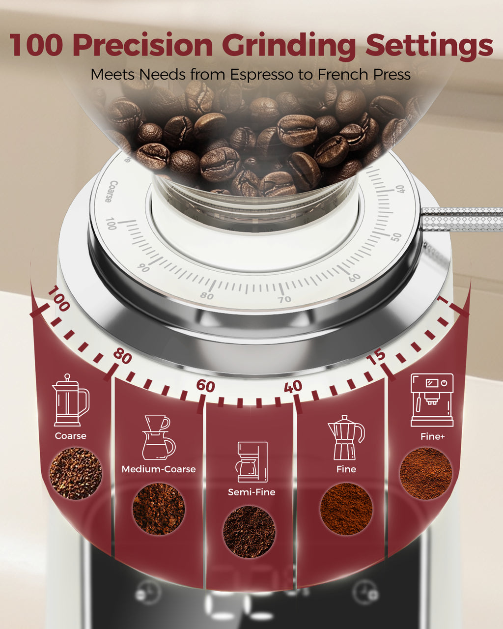 TUNI G3 64mm flat burr grinder 100 grinding espresso beans with uniform particle size, anti-static tach design