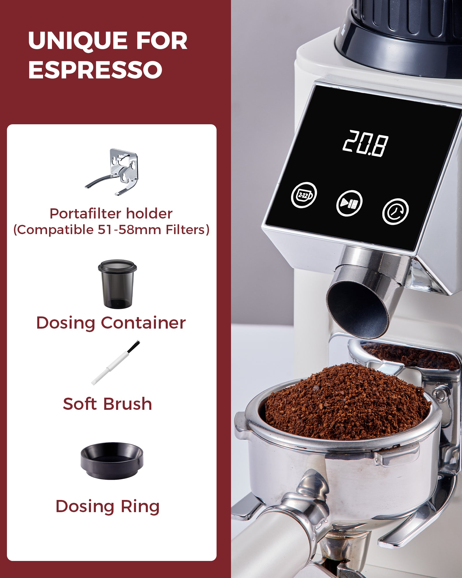 40mm Conical Burr Grinder, 48 Grinding Setting Espresso Grinder| Tuni G1 Sliver