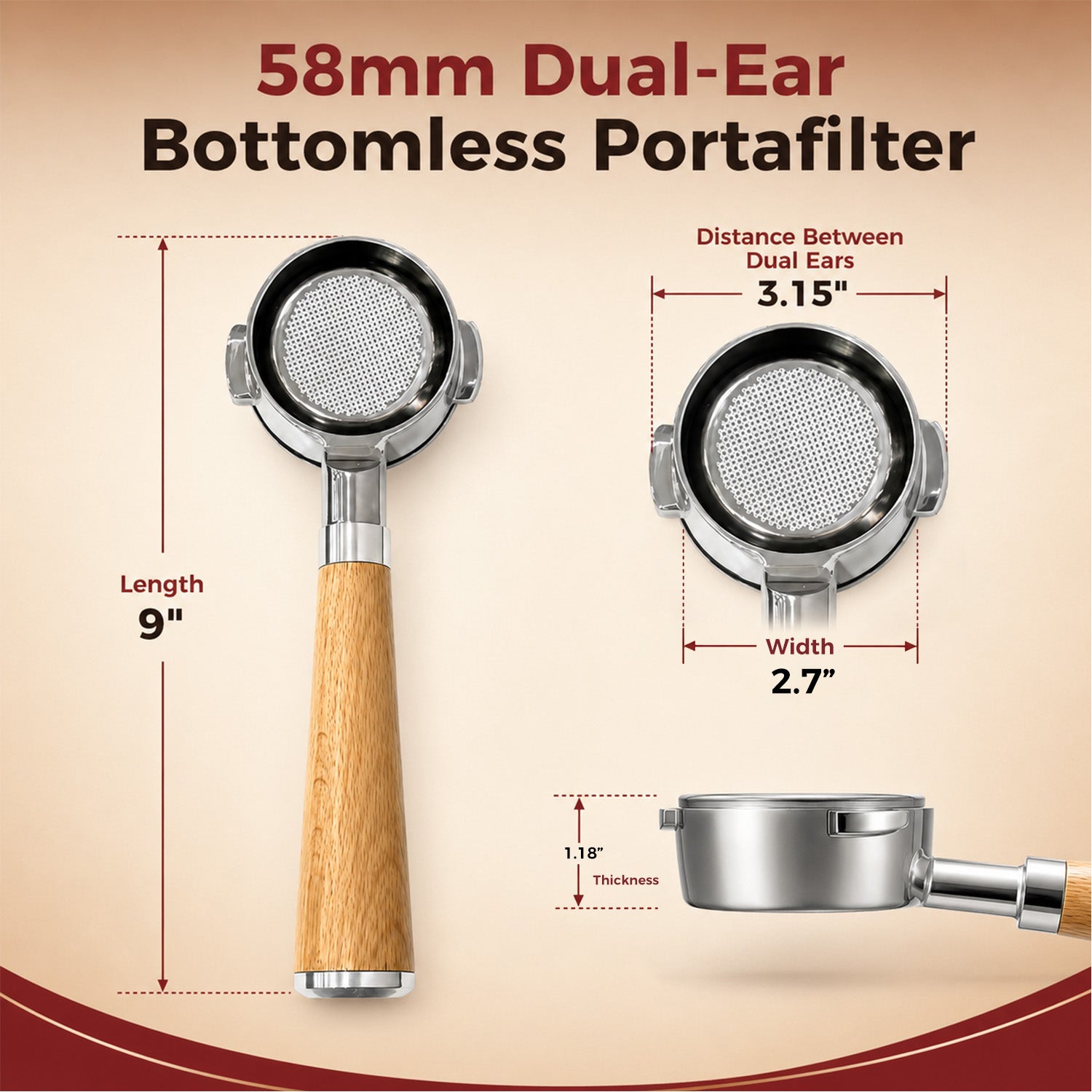 Pre-Sales! TUNI 58mm Bottomless Portafilter, 2-Ears Fits E2 Gen3