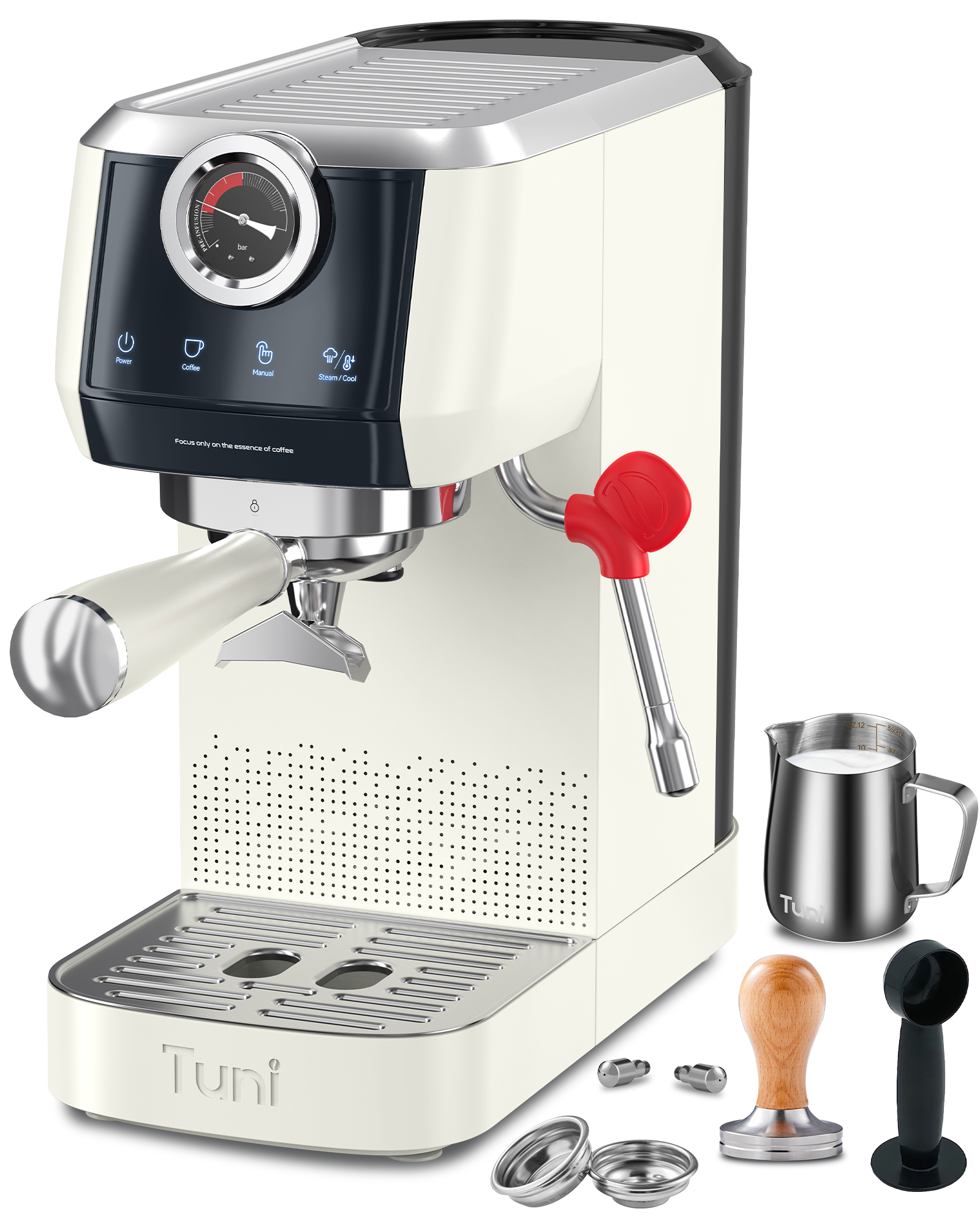 20Bar Espresso Machine with 48 Grinding Burr Grinder, Ivory| TUNI Combo