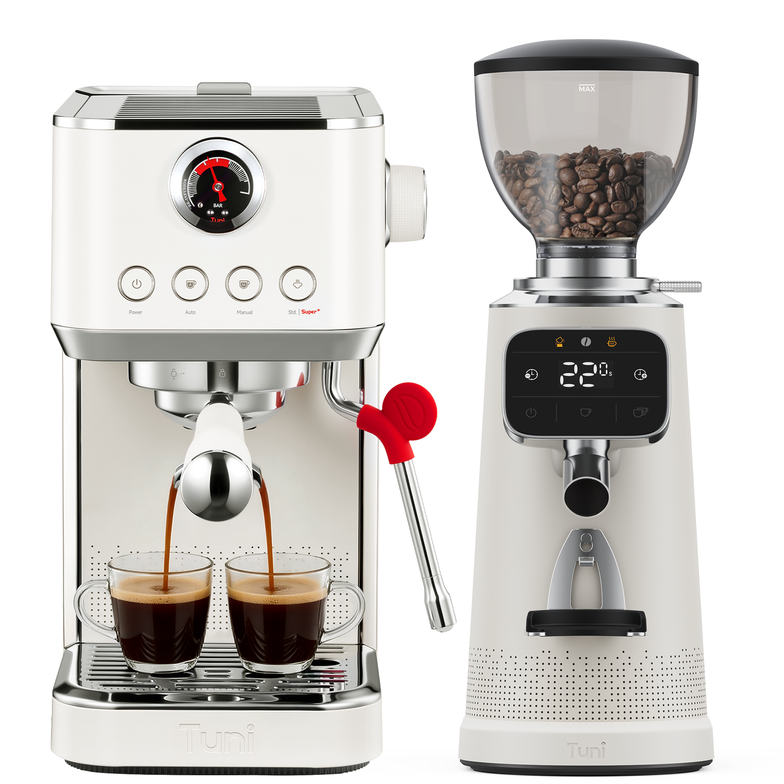 TUNI E2 Gen3 Barista Set(Ivory) - Espresso Machine with Flat Burr Grinder
