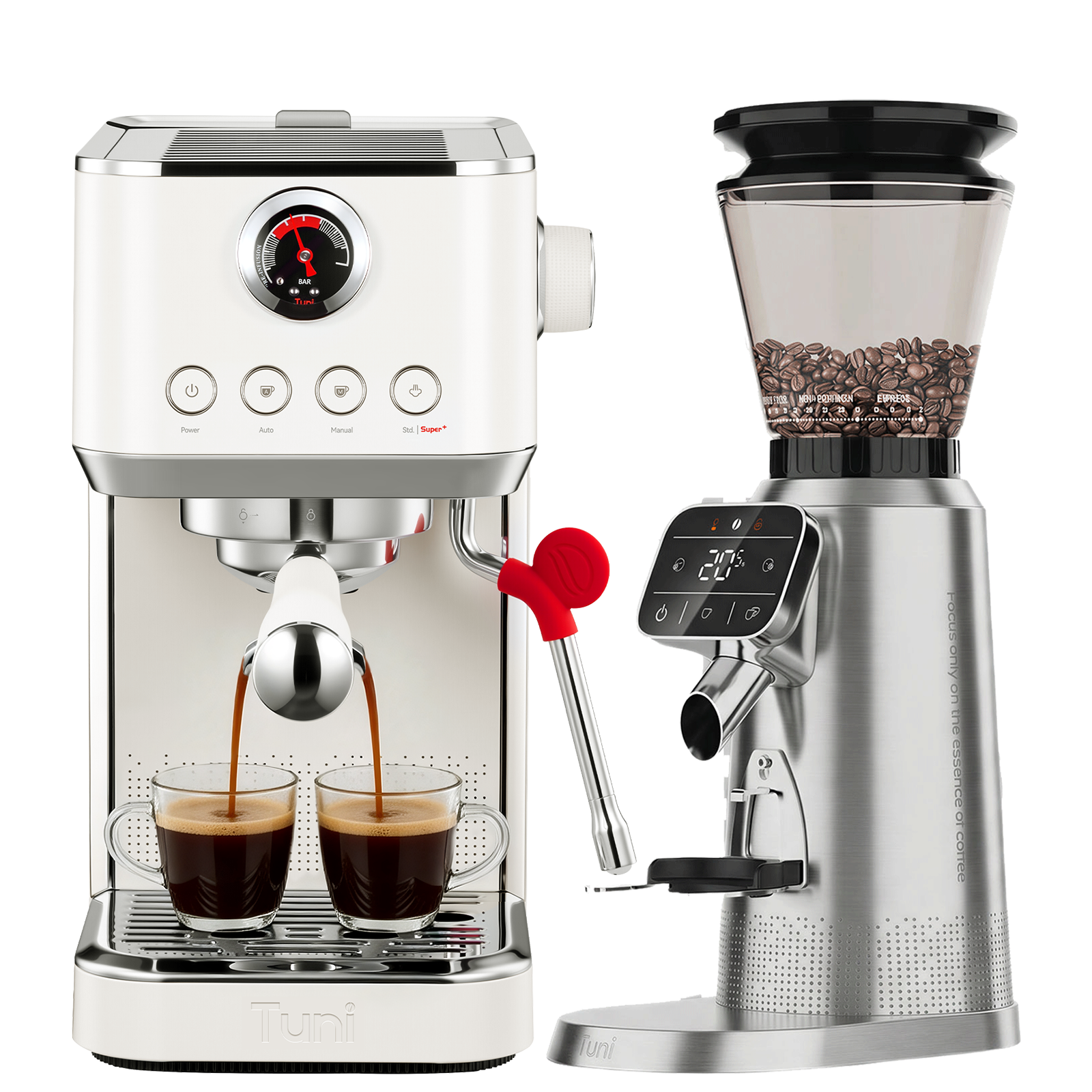 E2 Gen3 Espresso Machine with G2 40mm Conical Burr Grinder | TUNI E2+G2 Ivory