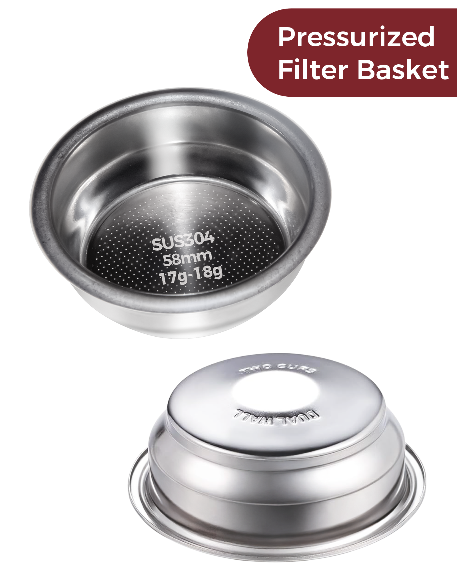 2pcs 58mm Dual Wall Filter Basket, Pressurized Filter Basket Portafilter for E2