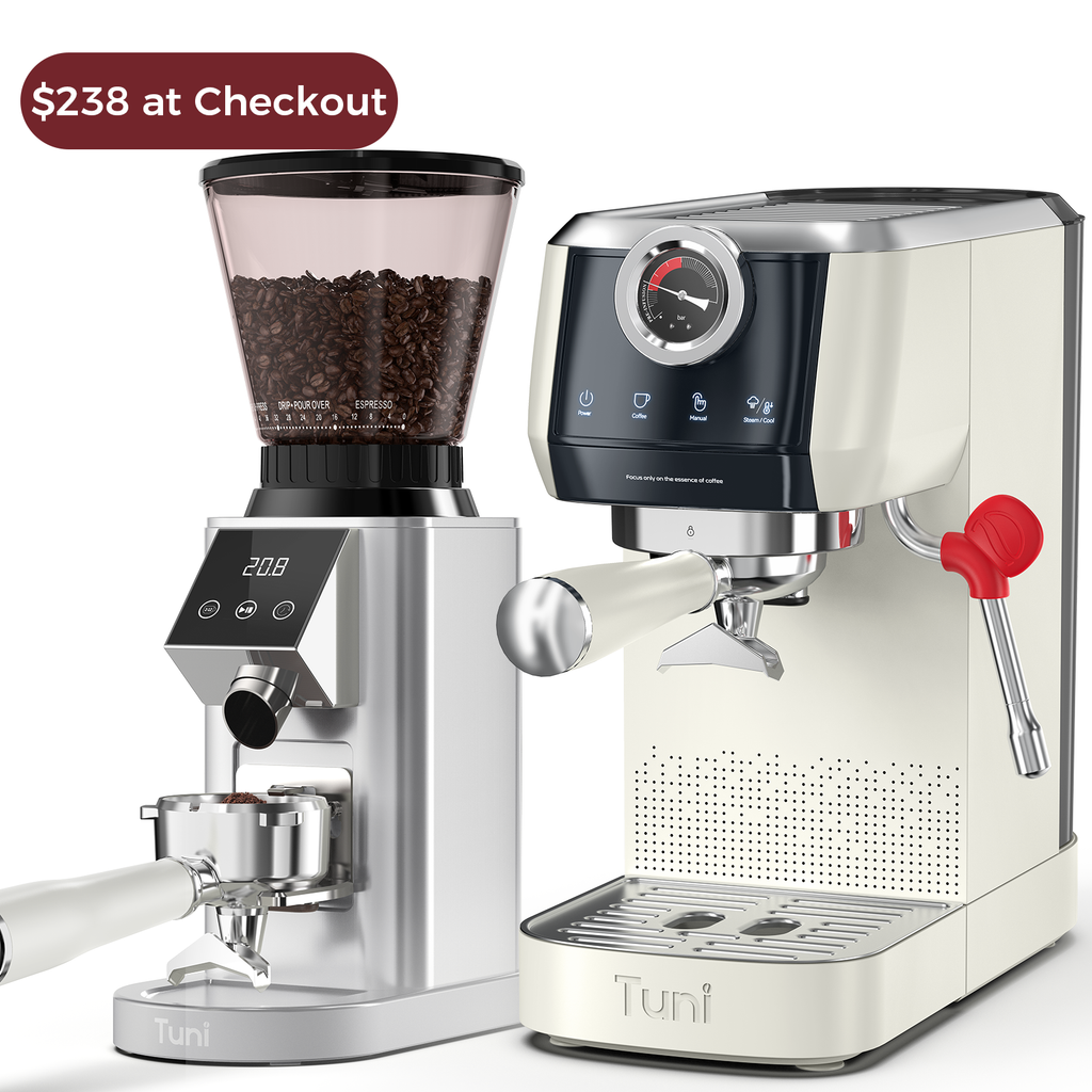 Espresso Machine with Coffee Grinder, Sliver| TUNI Combo